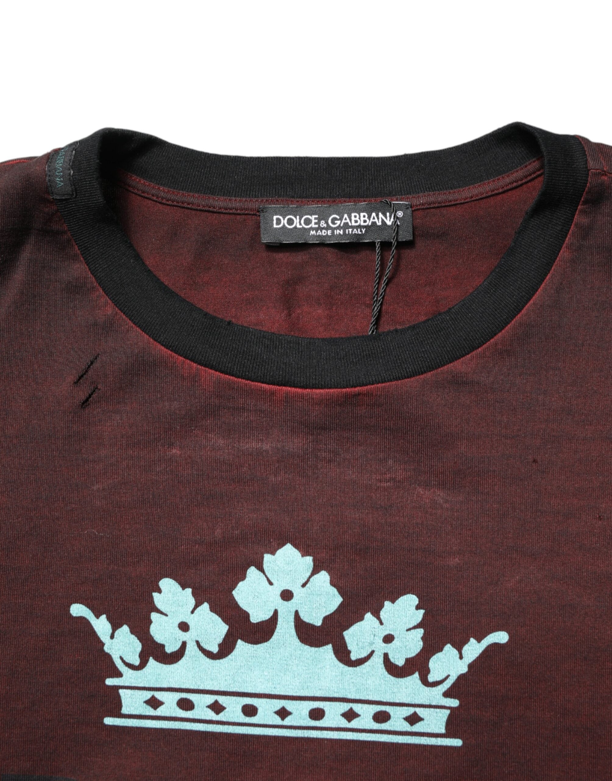 Dolce & Gabbana Maroon DG Crown Baumwoll-Rundhals-T-Shirt für Herren