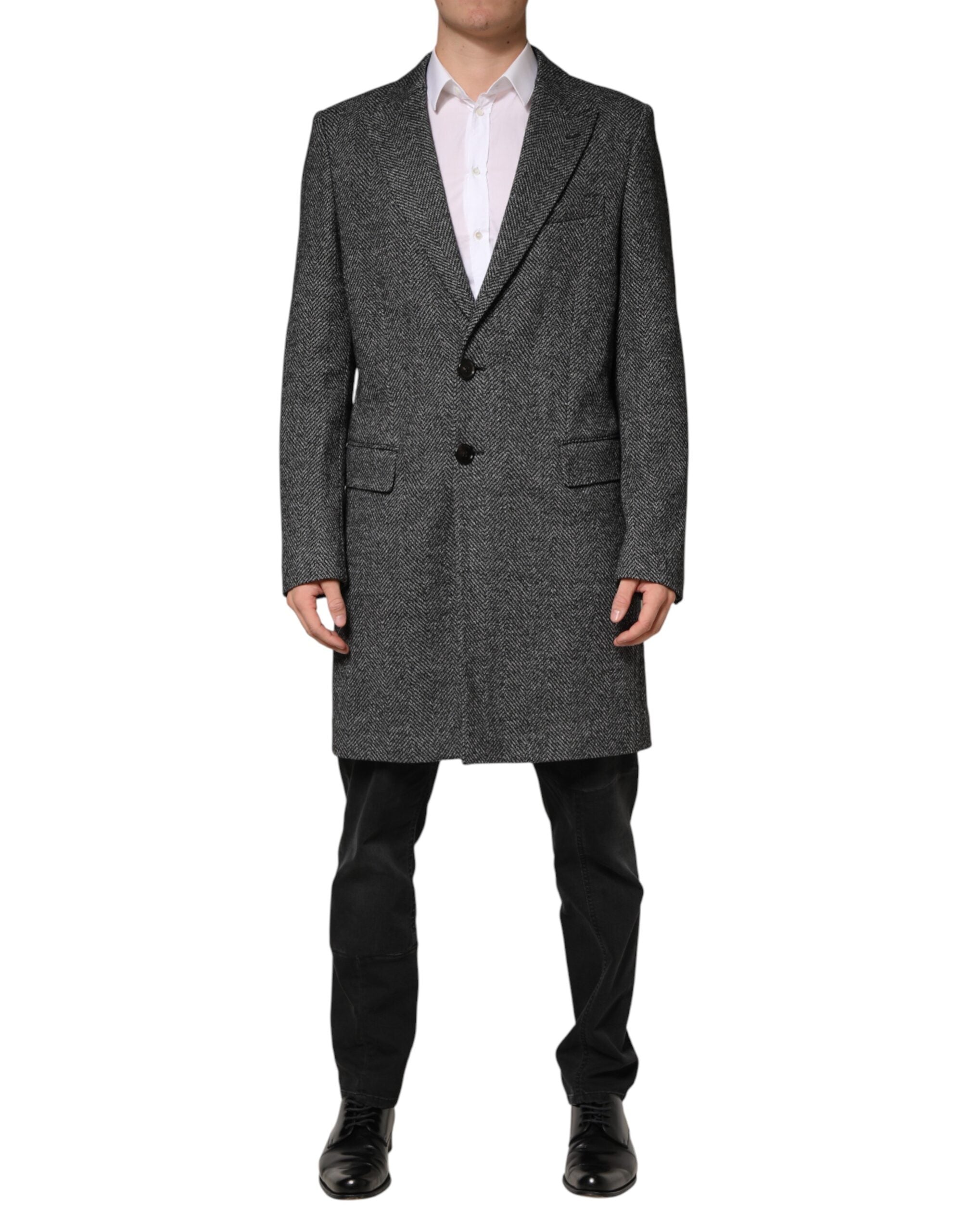 Dolce & Gabbana Grauer Wollmischung Lang Trenchcoat Herren Jacke