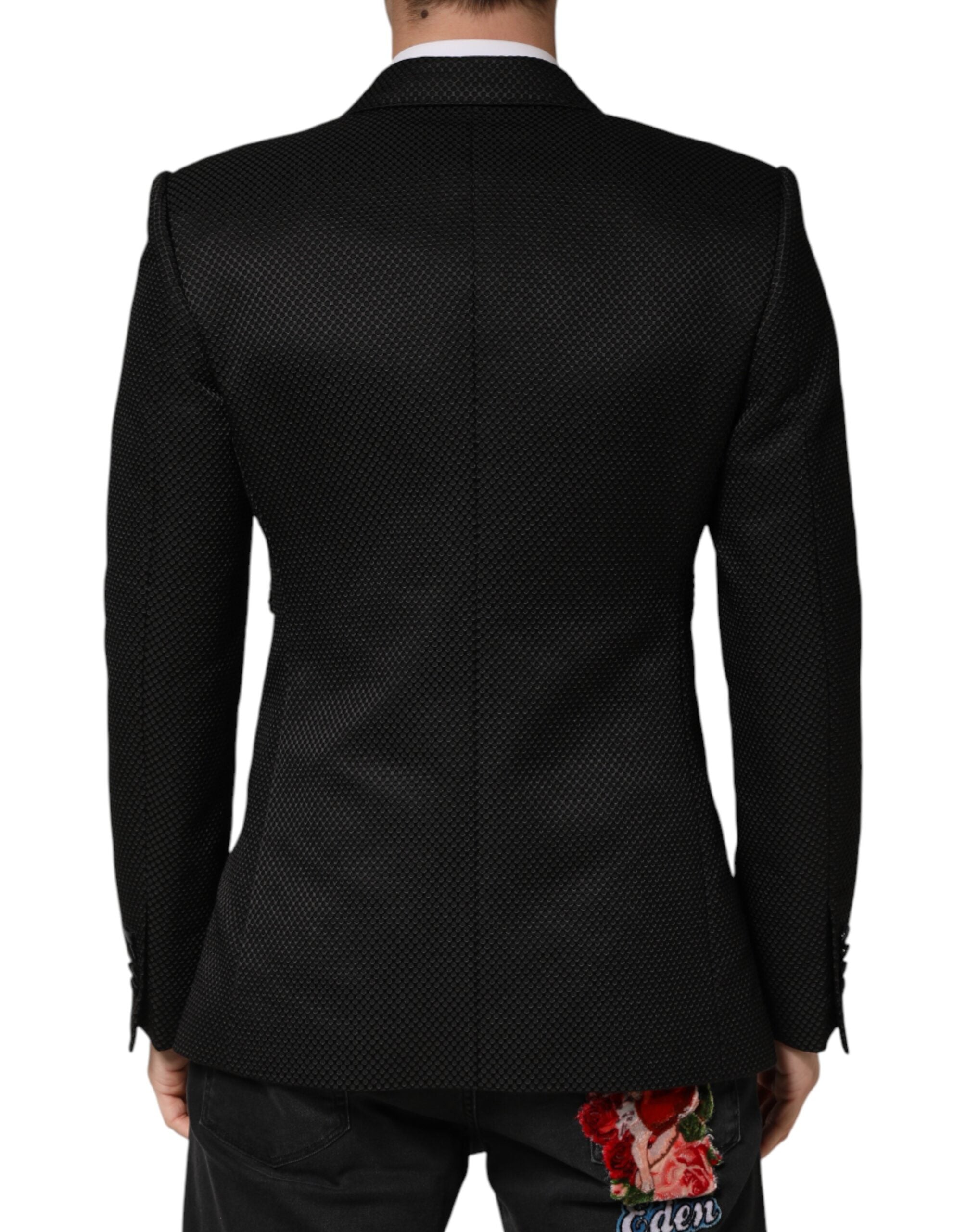 Dolce & Gabbana Schwarzer Baumwoll-Zweireiher-Blazer mit 2 Knöpfen