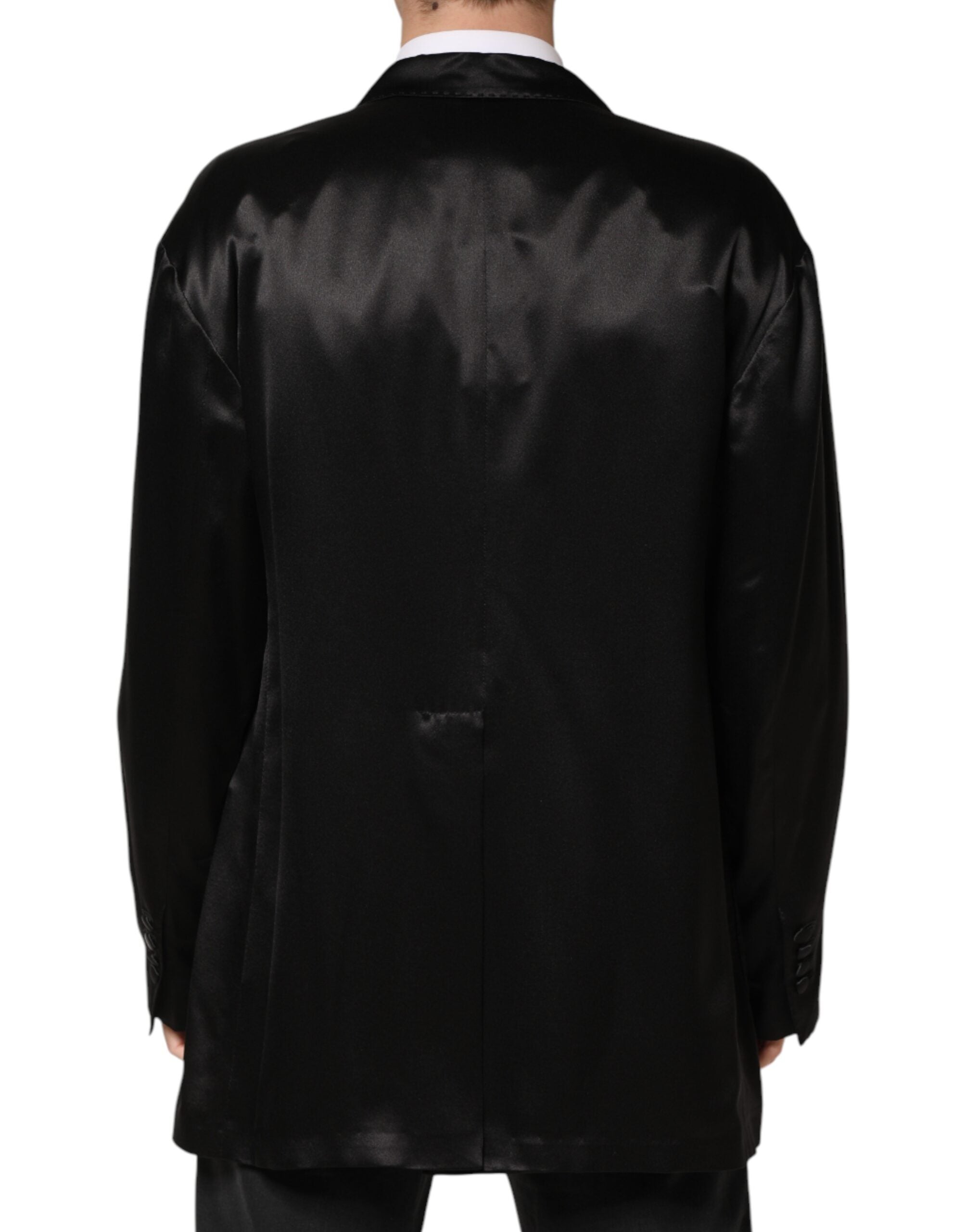 Dolce & Gabbana Schwarzer Seiden-Zweireiher-Blazer mit 2 Knöpfen