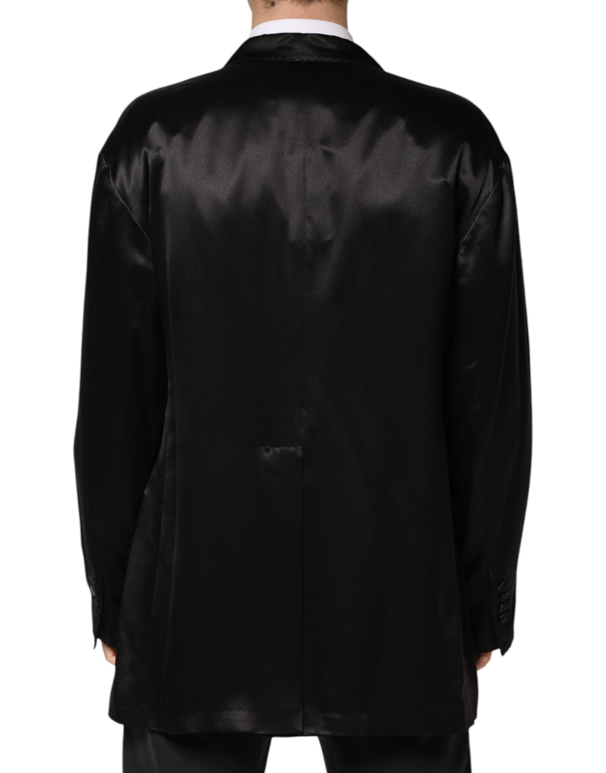 Dolce & Gabbana Schwarzer Seiden-Zweireiher-Blazer mit 2 Knöpfen