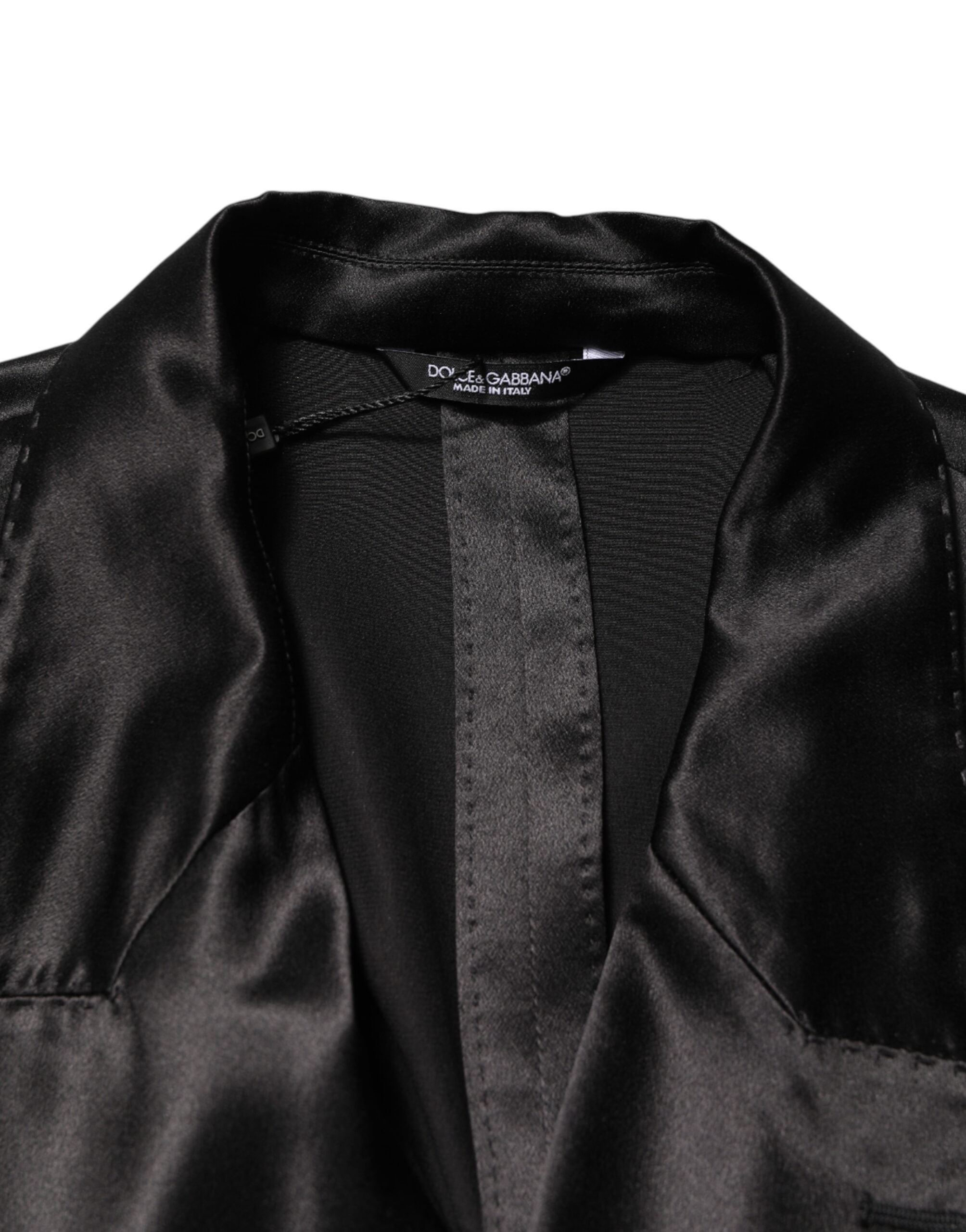 Dolce & Gabbana Schwarzer Seiden-Zweireiher-Blazer mit 2 Knöpfen