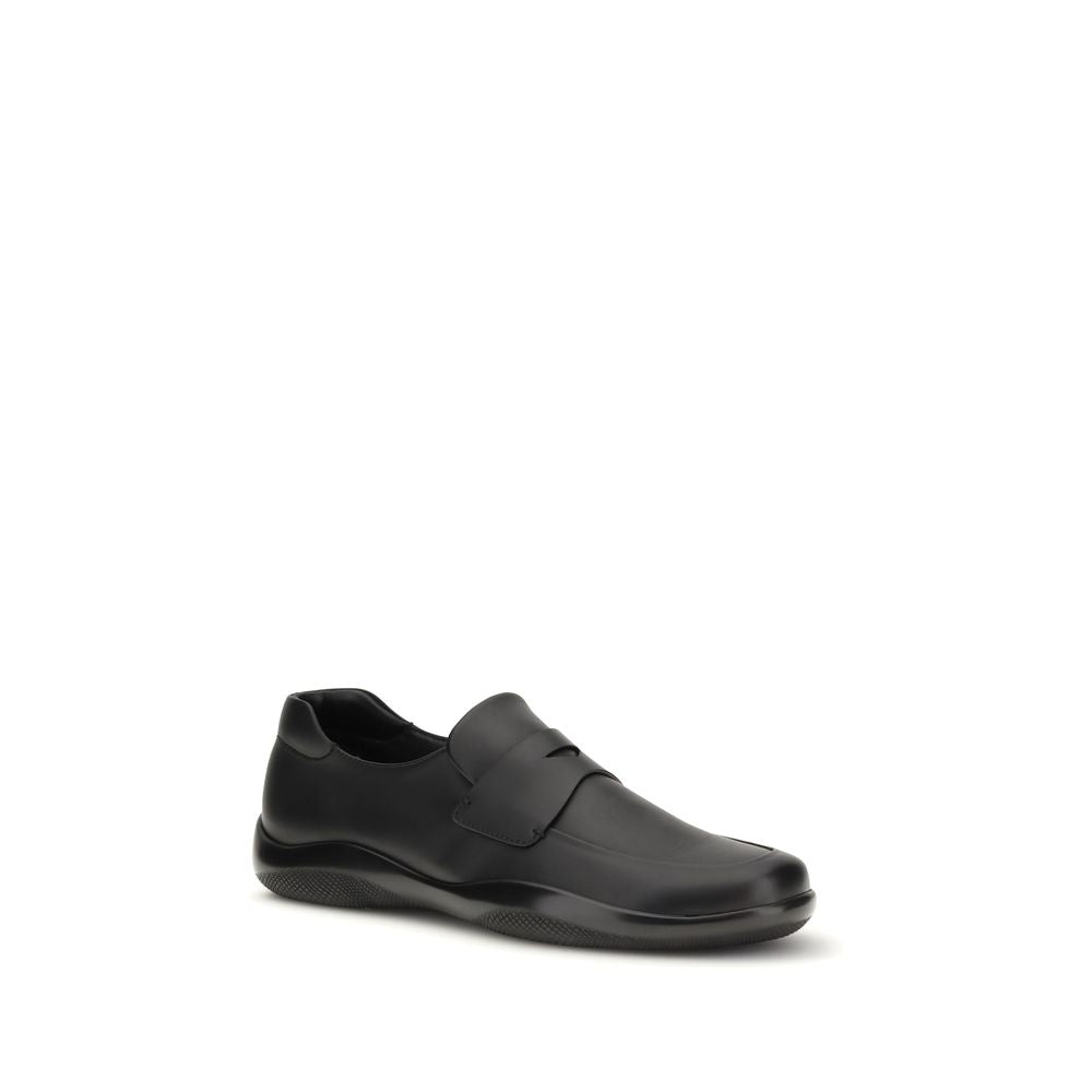 Prada Schwarze "Bos Taurus" Kalbsleder Loafer zum Hineinschlüpfen