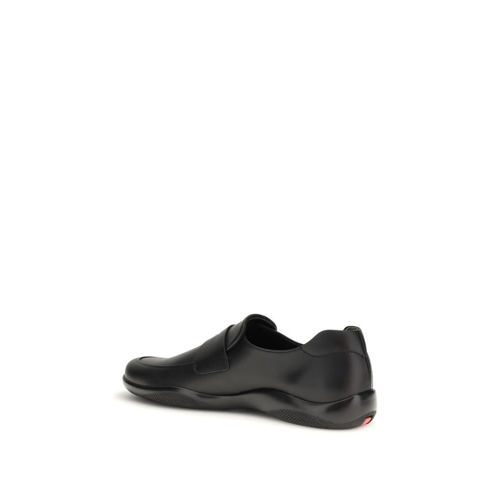 Prada Schwarze "Bos Taurus" Kalbsleder Loafer zum Hineinschlüpfen