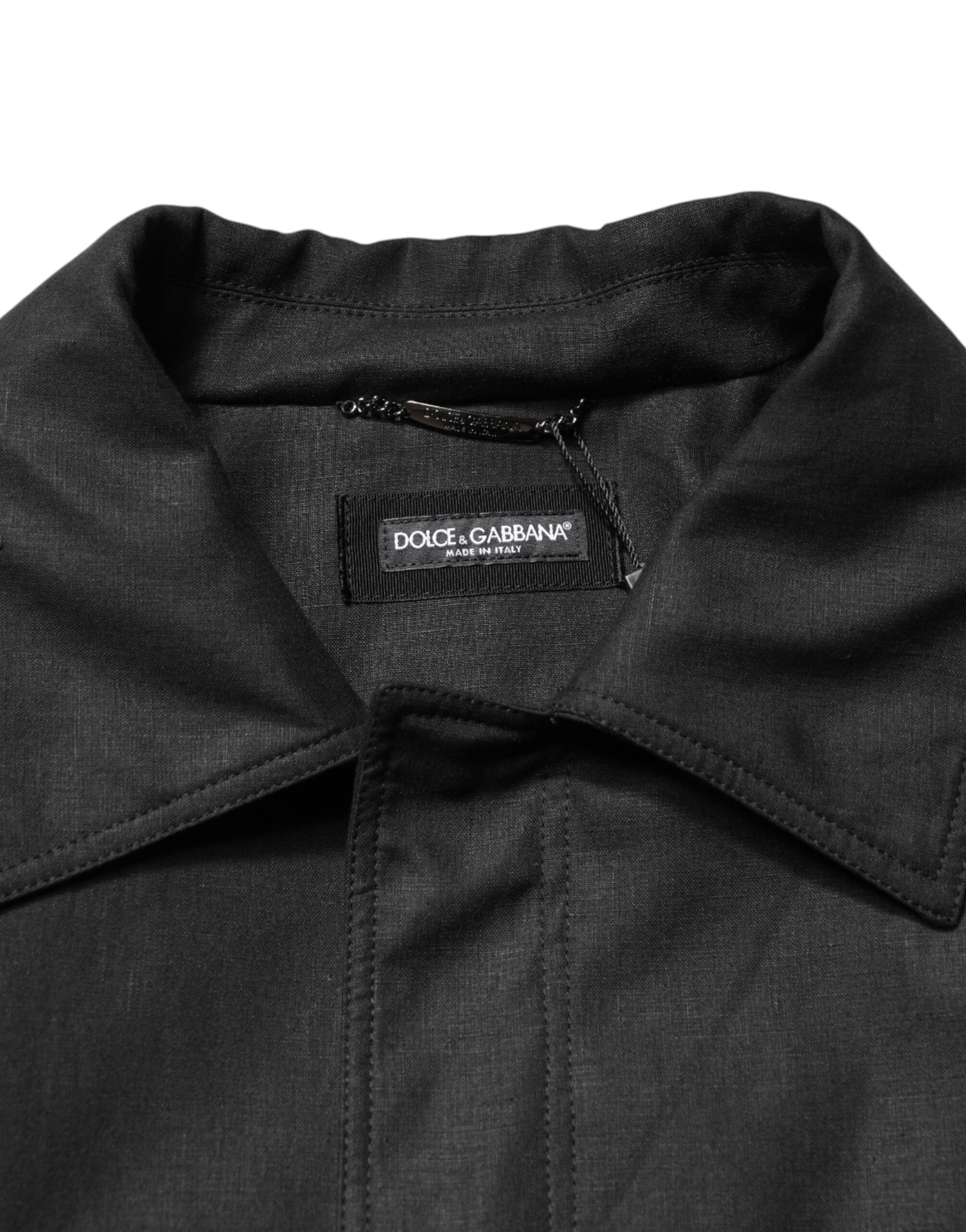Dolce & Gabbana Schwarzer Trenchcoat mit Taschen und Kragen
