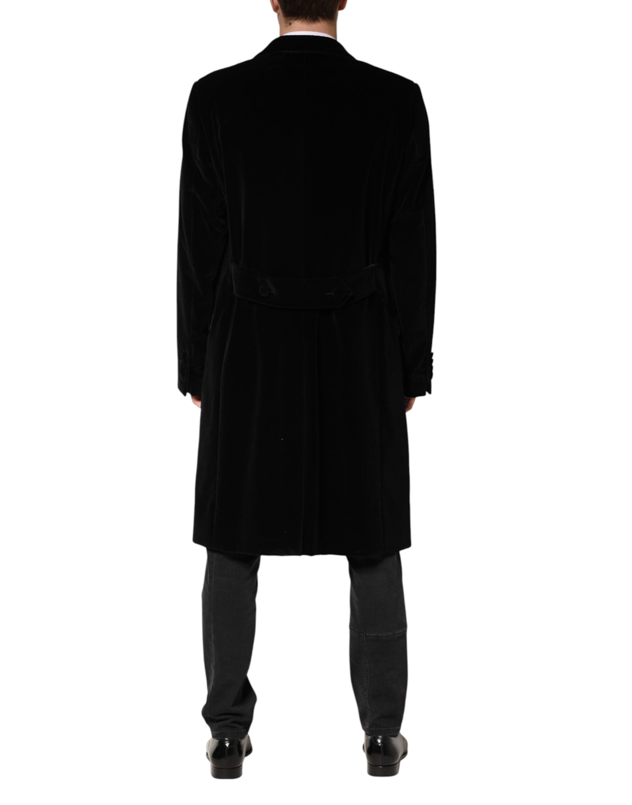 Dolce & Gabbana Schwarzer Baumwoll-Samt-Trenchcoat