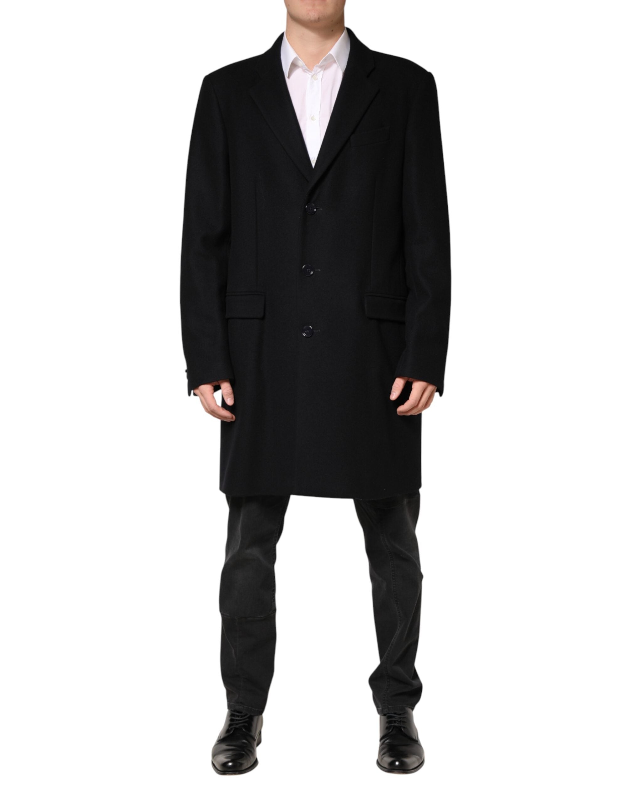 Dolce & Gabbana Schwarzer Wollmantel mit Einreiher-Schnitt