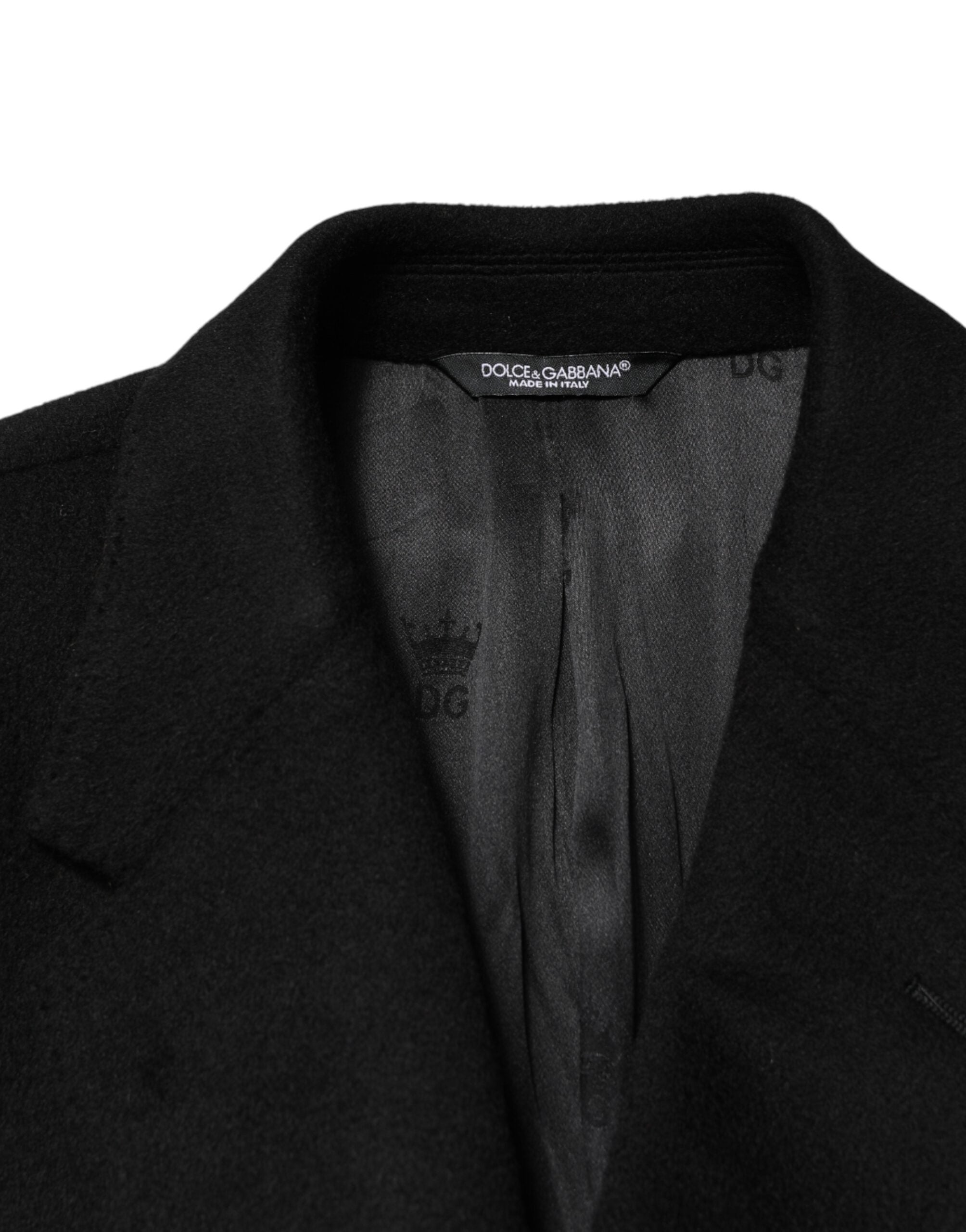 Dolce & Gabbana Schwarzer Woll-Trenchcoat mit doppelreihiger Knopfleiste
