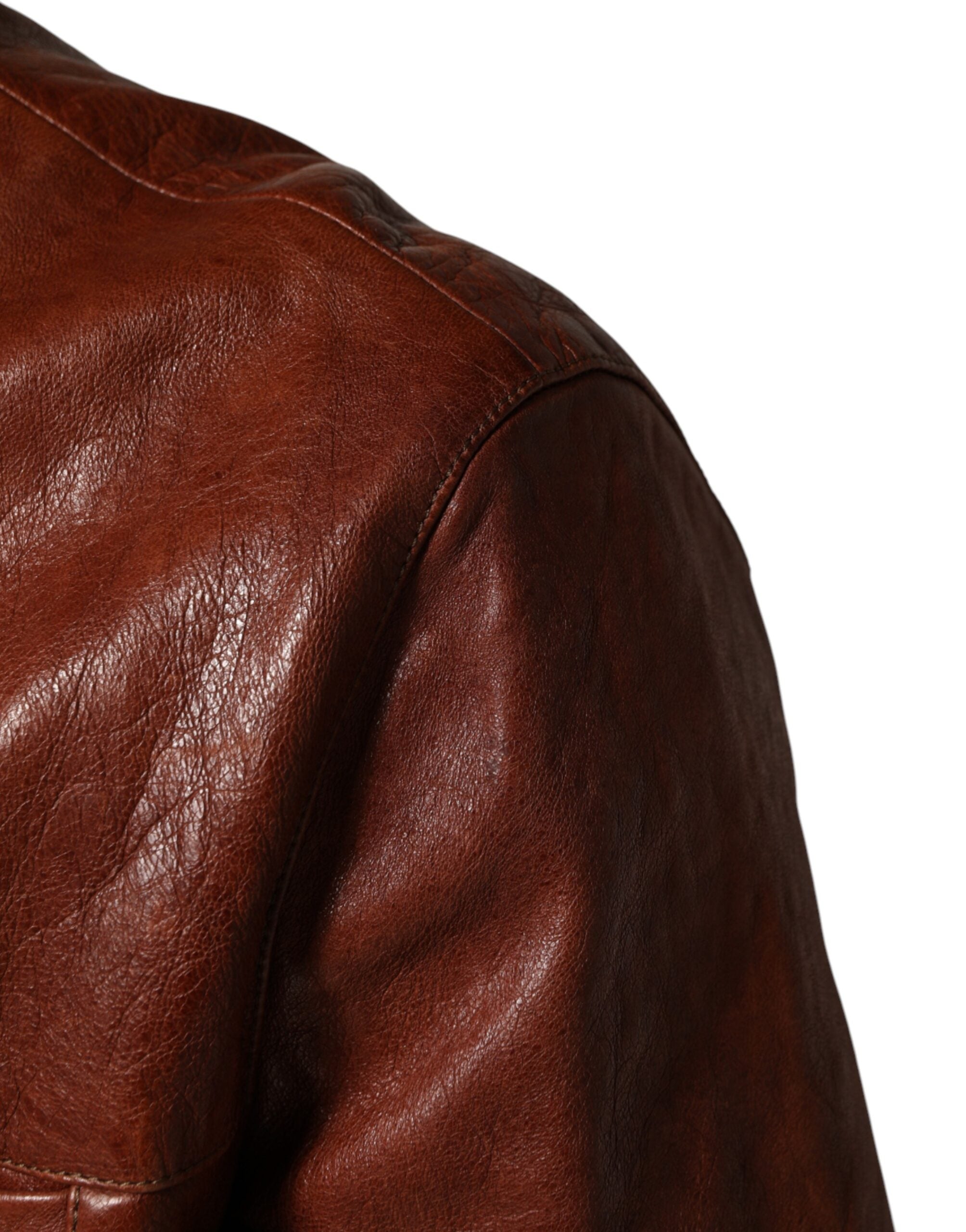 Dolce & Gabbana Braune Leder-Bikerjacke mit Knopfleiste für Herren
