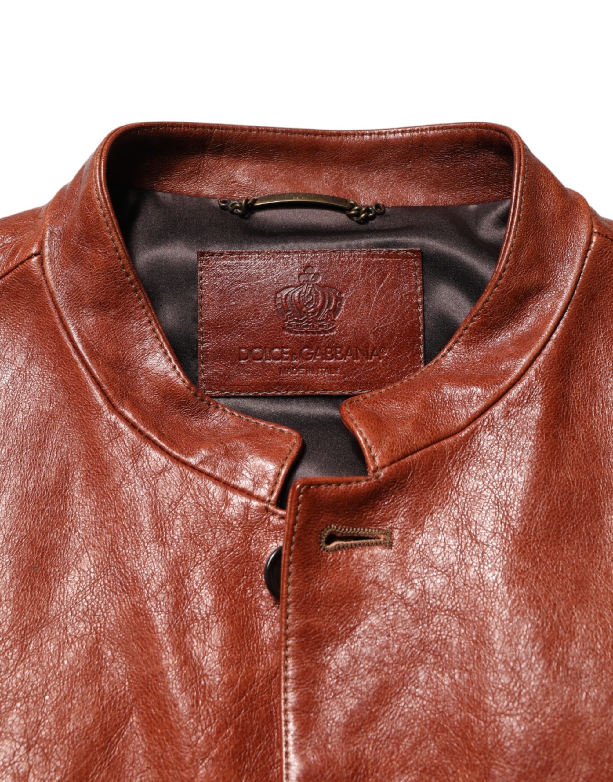 Dolce & Gabbana Braune Leder-Bikerjacke mit Knopfleiste für Herren