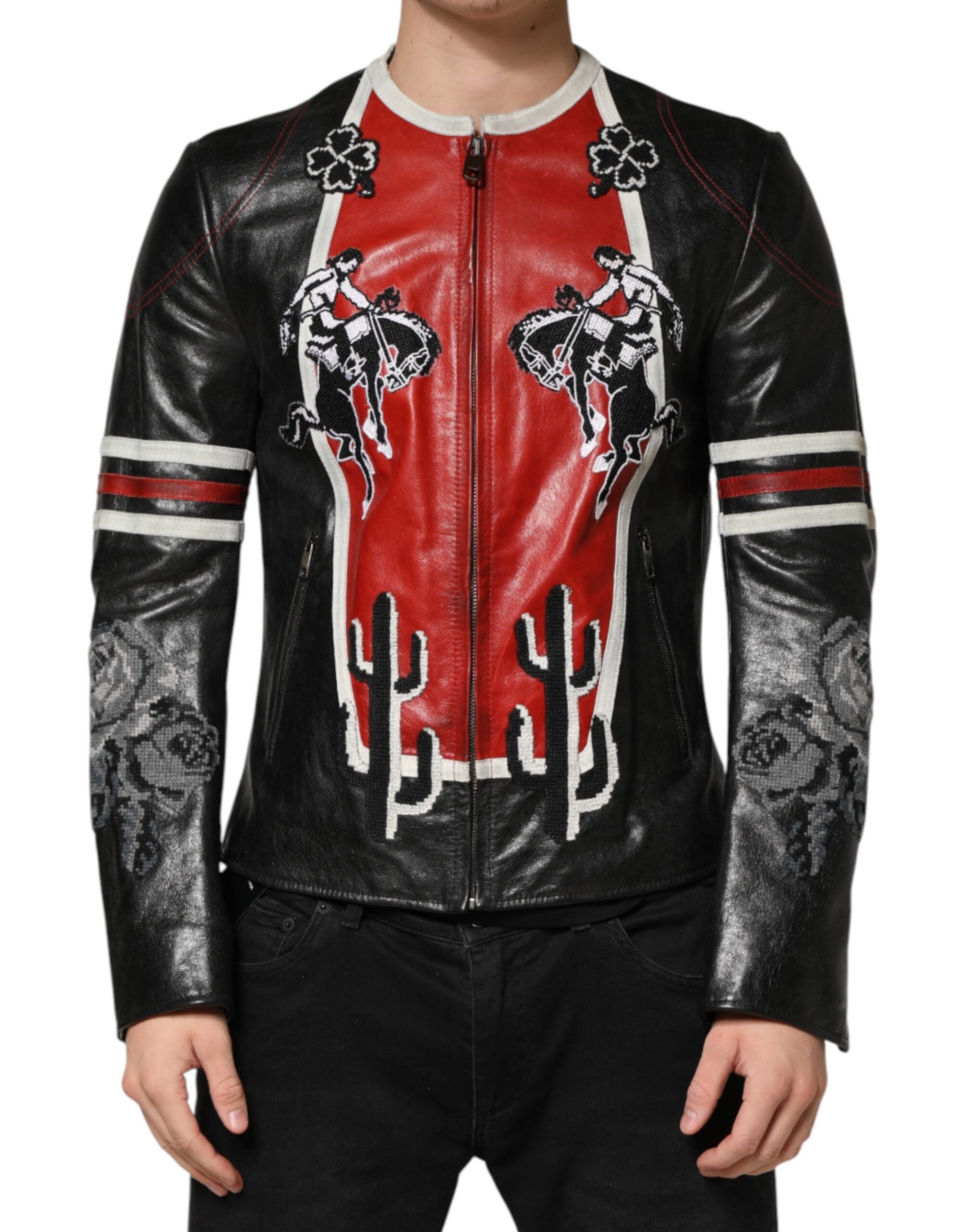 Dolce & Gabbana Multicolor Guns n' Roses Herren-Bikerjacke mit durchgehendem Reißverschluss