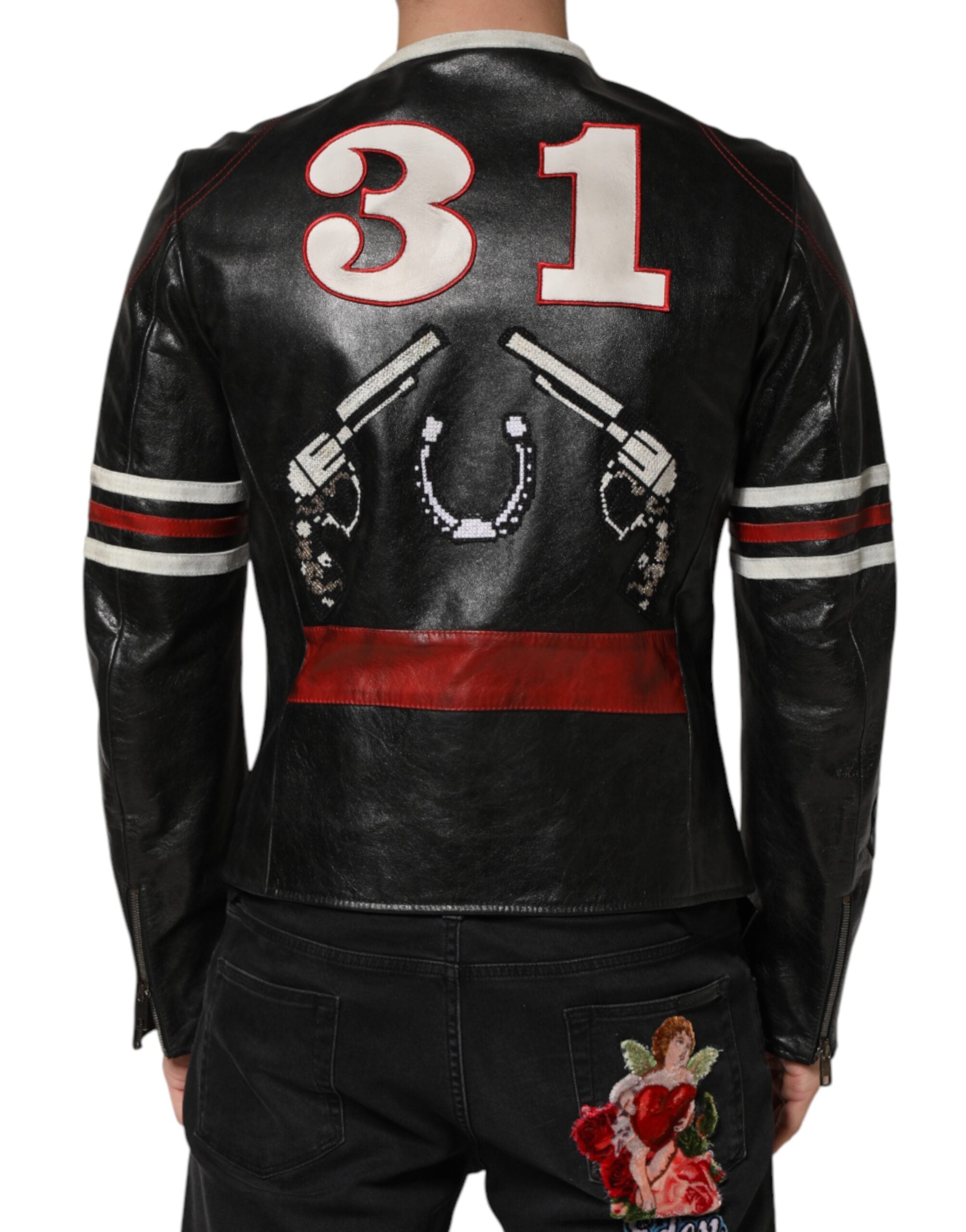 Dolce & Gabbana Multicolor Guns n' Roses Herren-Bikerjacke mit durchgehendem Reißverschluss