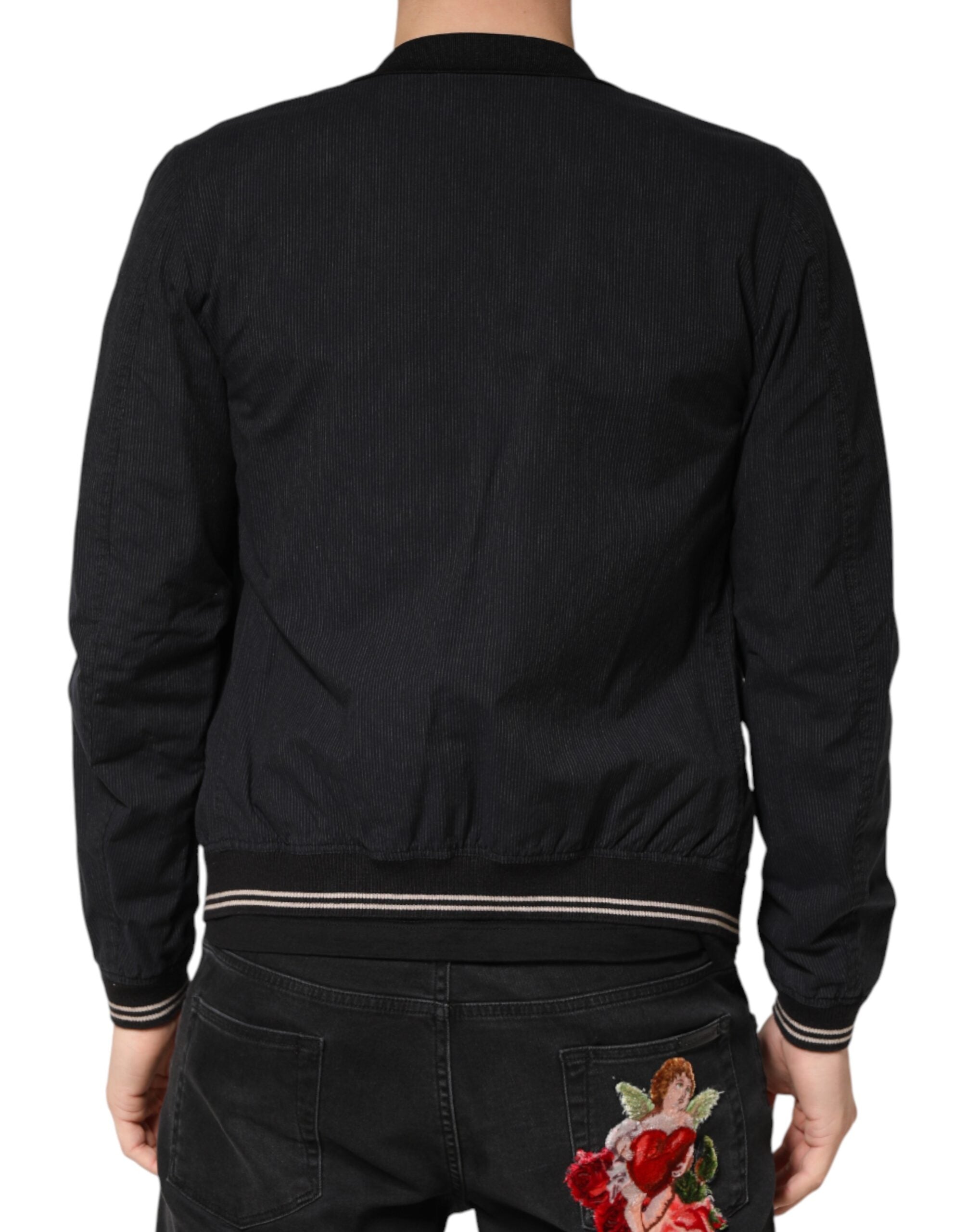 Dolce & Gabbana Dunkelblaue Herren-Bomberjacke aus Baumwolle mit durchgehendem Reißverschluss