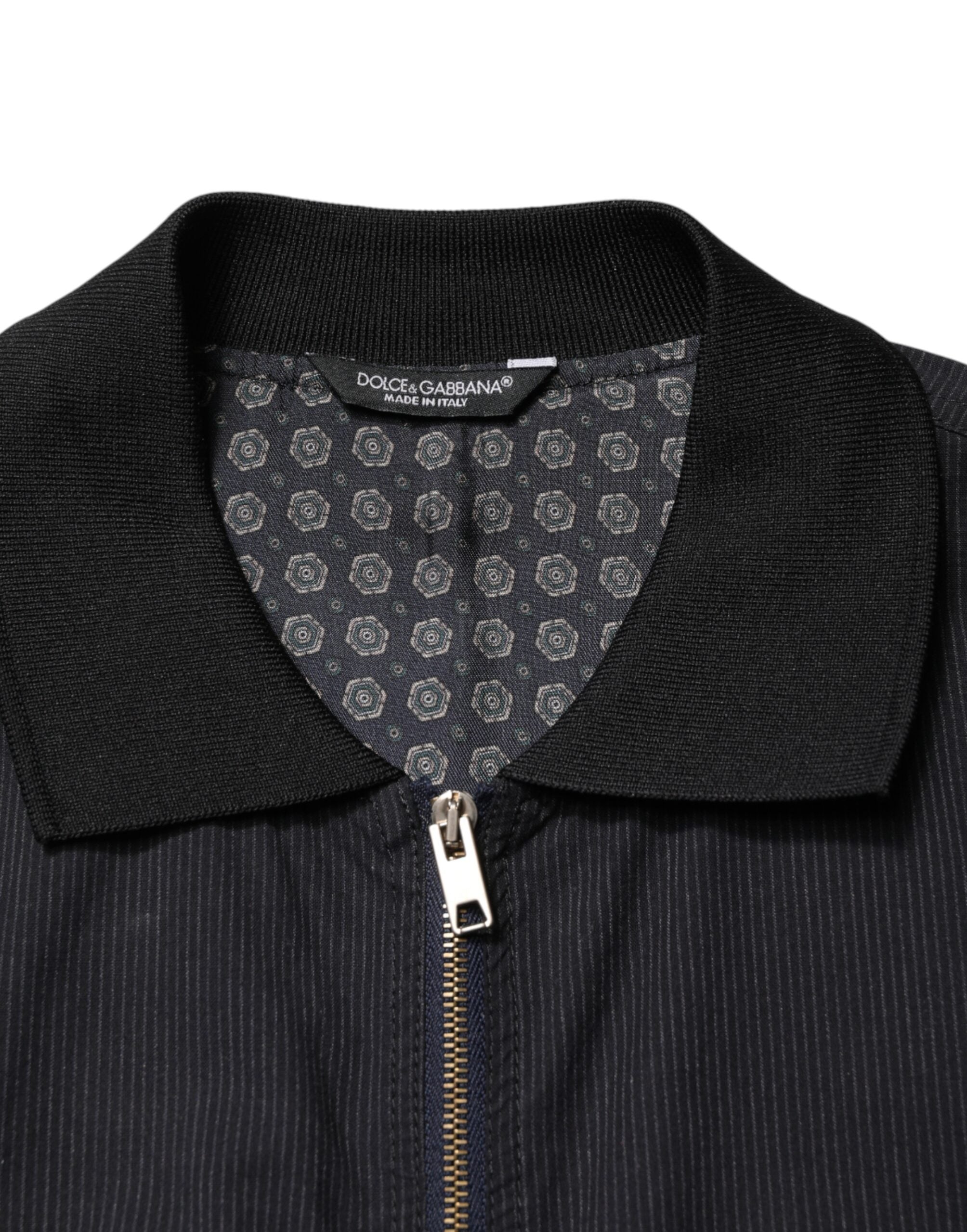Dolce & Gabbana Dunkelblaue Herren-Bomberjacke aus Baumwolle mit durchgehendem Reißverschluss