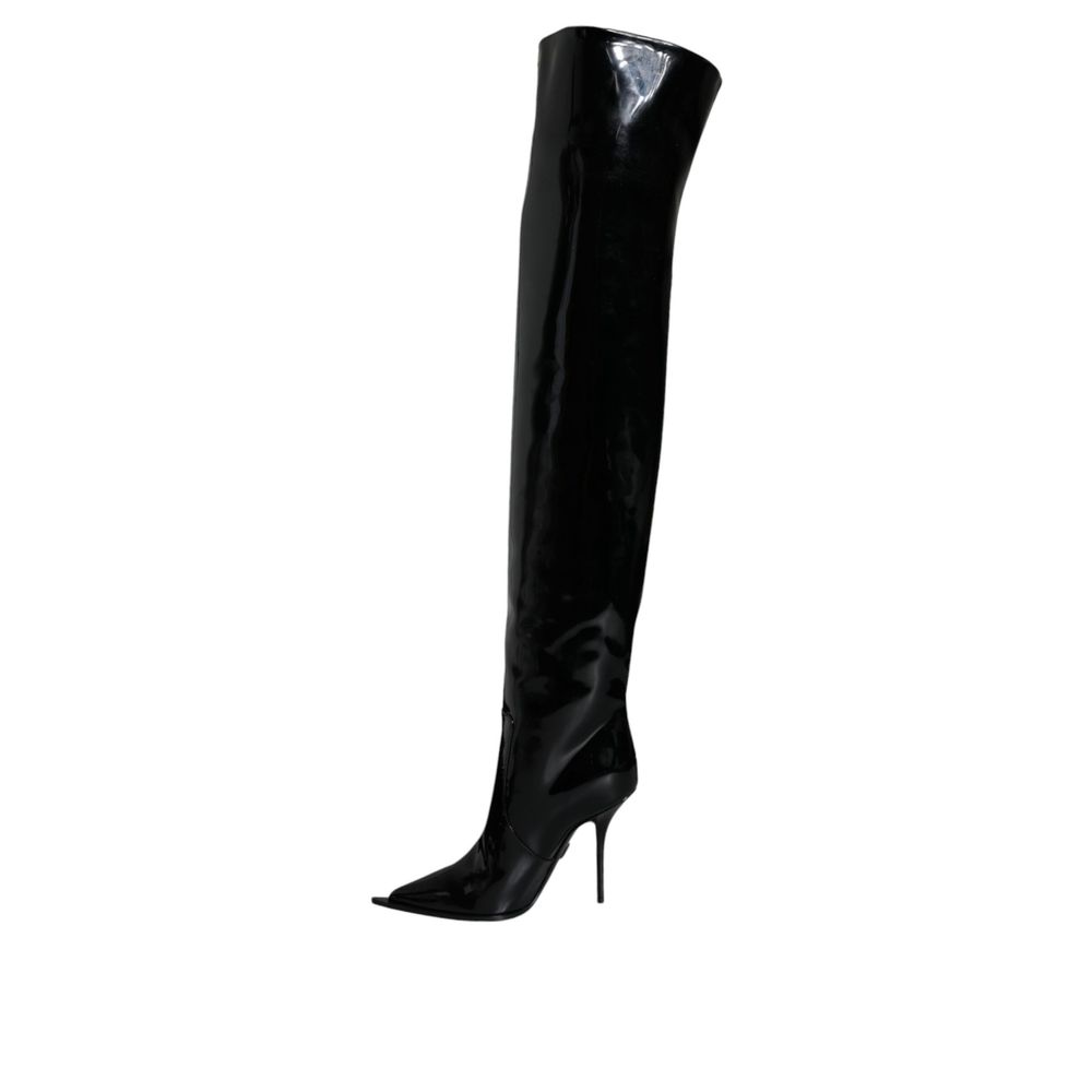 Dolce & Gabbana Schwarze Leder Overknee-Stiefel