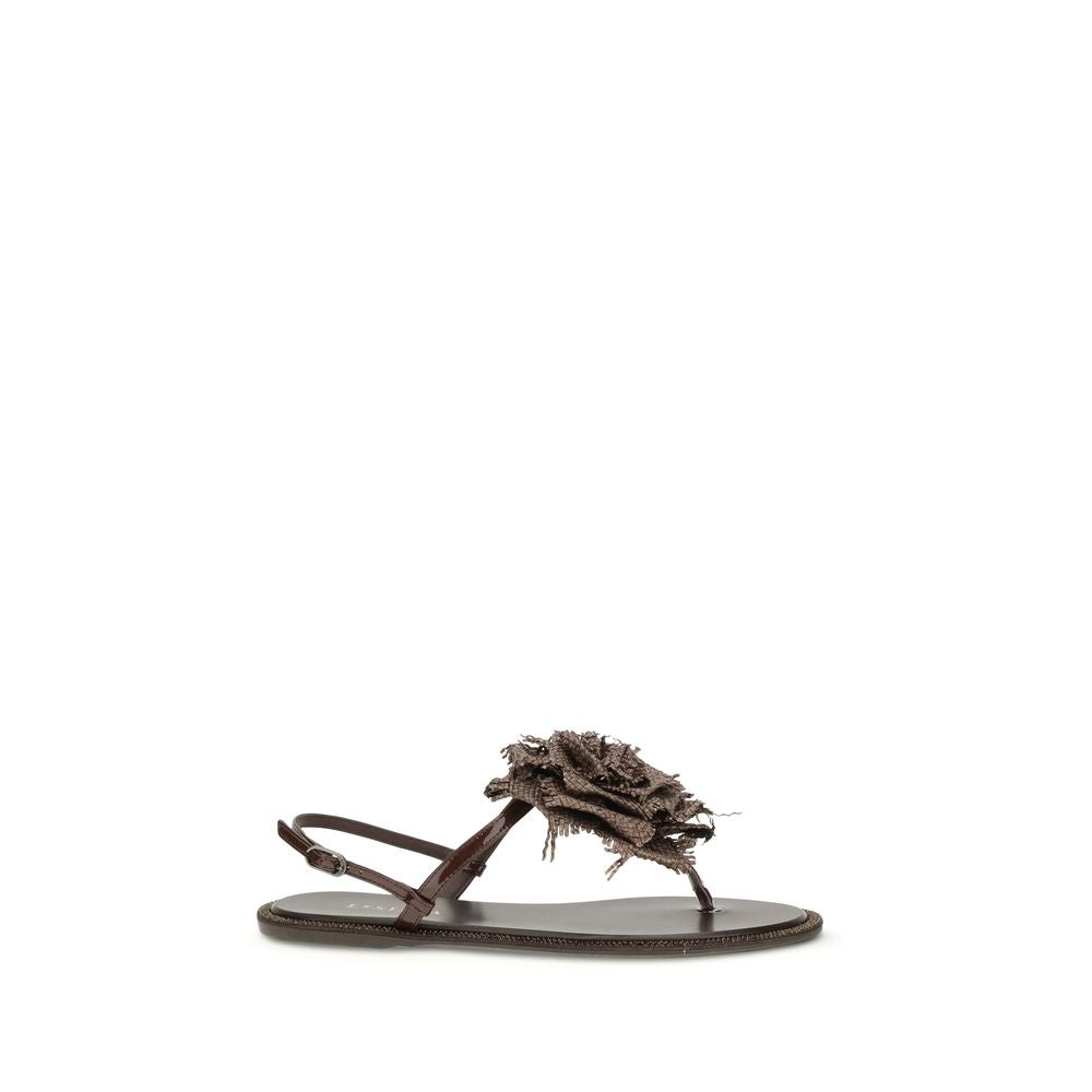 LE SILLA Braune Kalbsleder Bos Taurus Flache Sandalen