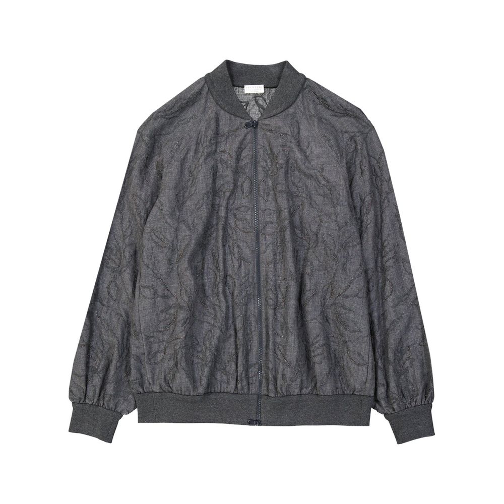 Brunello Cucinelli Grauer Bomber aus reiner Schurwolle