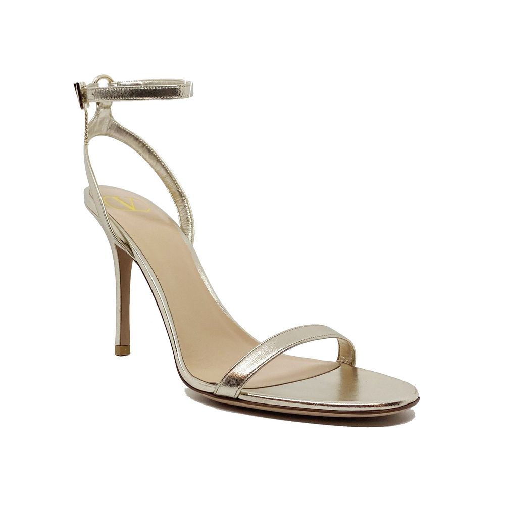 Valentino Garavani Goldfarbene Leder-Stiletto-Sandalen