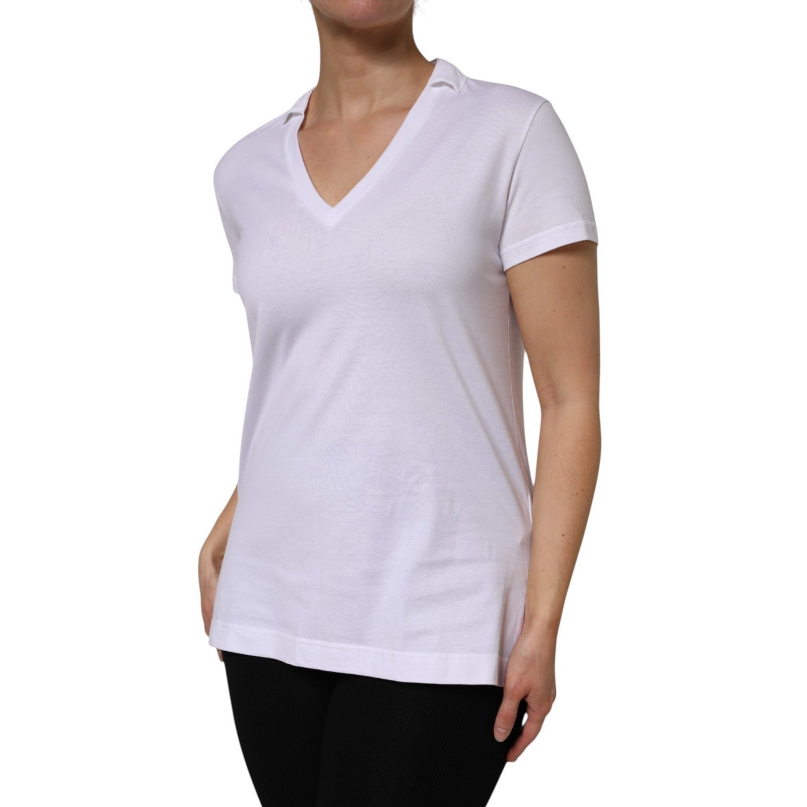 Dolce & Gabbana Weißes Baumwoll-T-Shirt mit V-Ausschnitt und kurzen Ärmeln