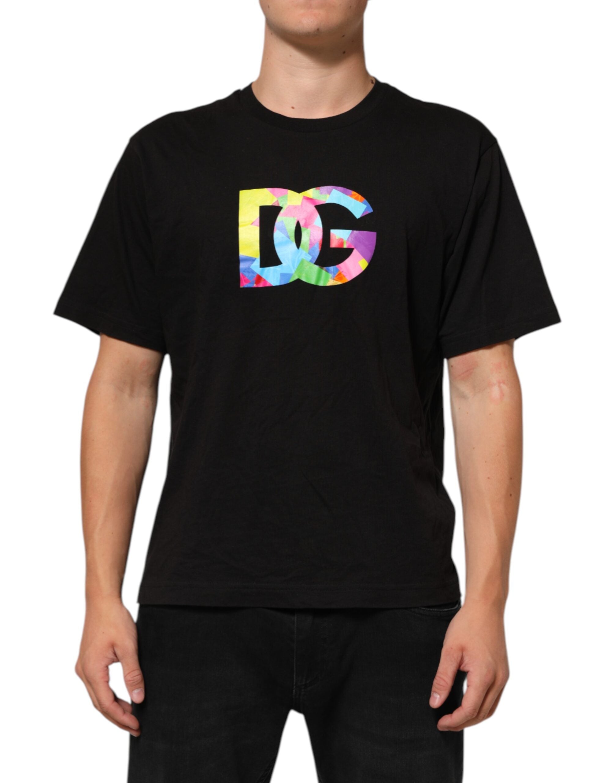 Dolce & Gabbana Schwarzes Baumwoll-T-Shirt mit Rundhalsausschnitt und Logo-Print
