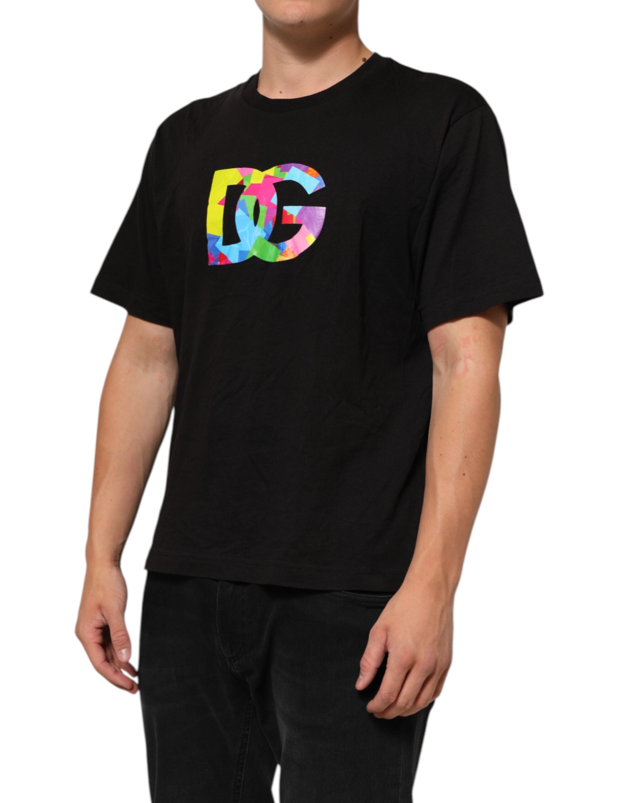 Dolce & Gabbana Schwarzes Baumwoll-T-Shirt mit Rundhalsausschnitt und Logo-Print