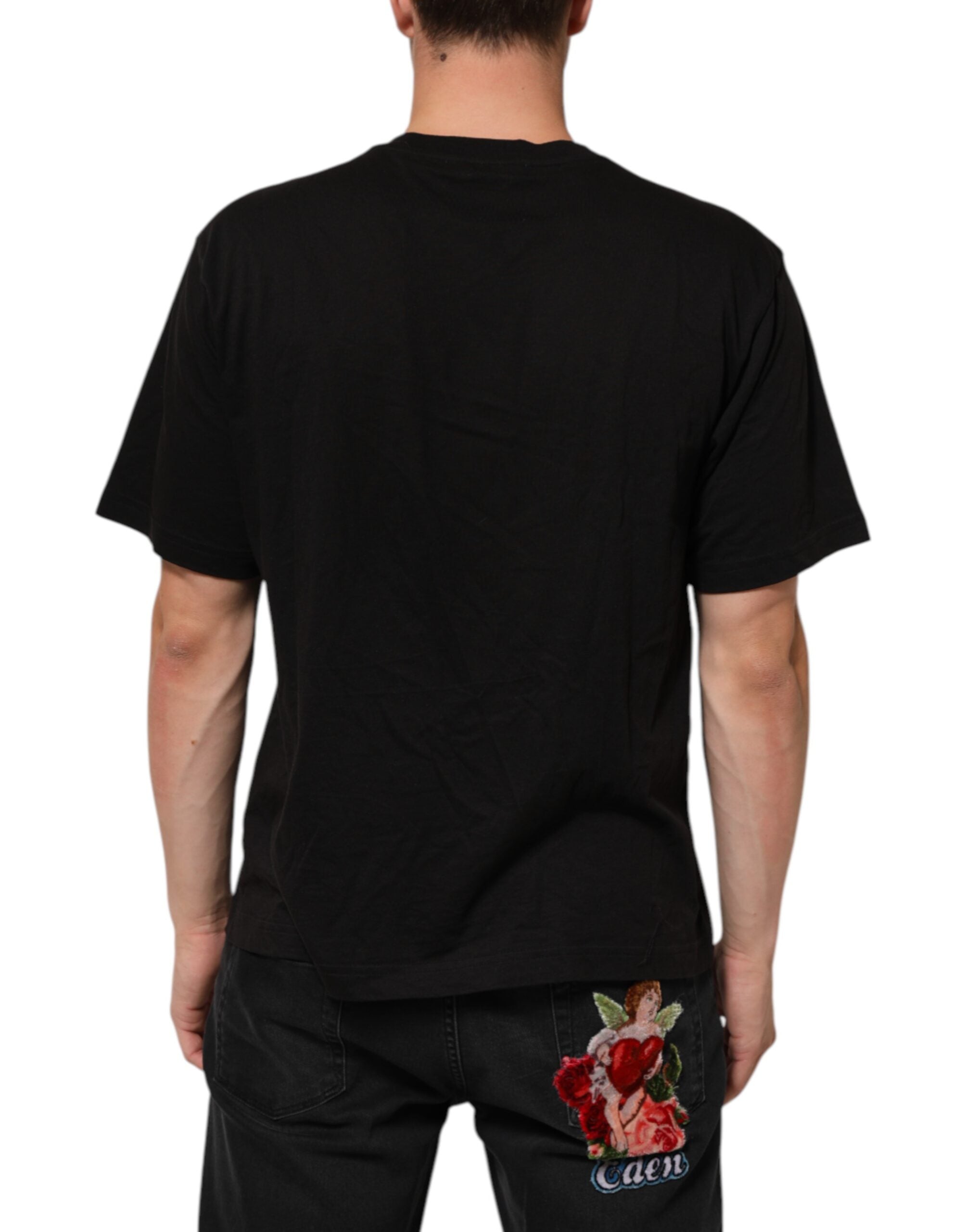 Dolce & Gabbana Schwarzes Baumwoll-T-Shirt mit Rundhalsausschnitt und Logo-Print