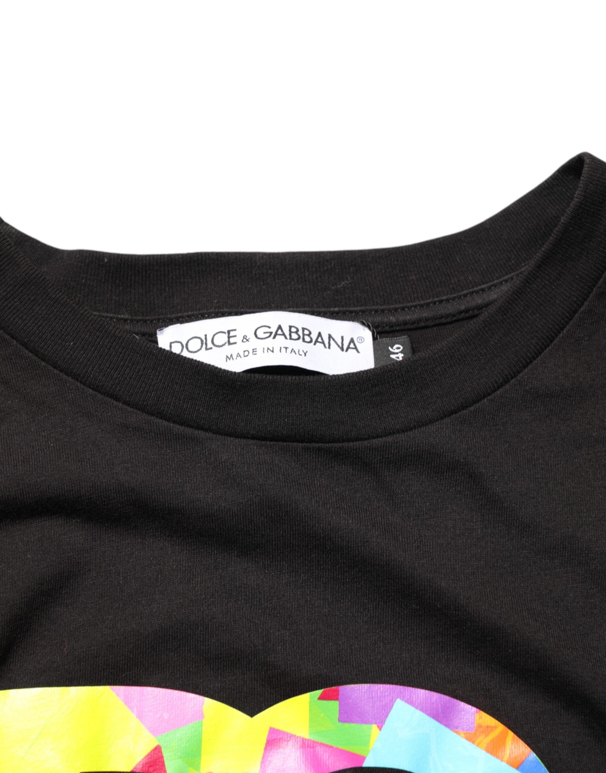 Dolce & Gabbana Schwarzes Baumwoll-T-Shirt mit Rundhalsausschnitt und Logo-Print