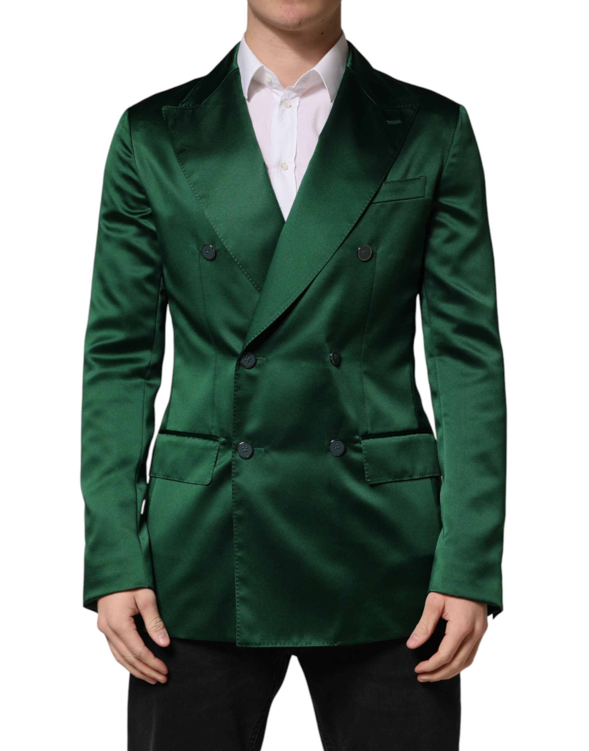 Dolce & Gabbana Grüner Satin Zweireiher-Blazer