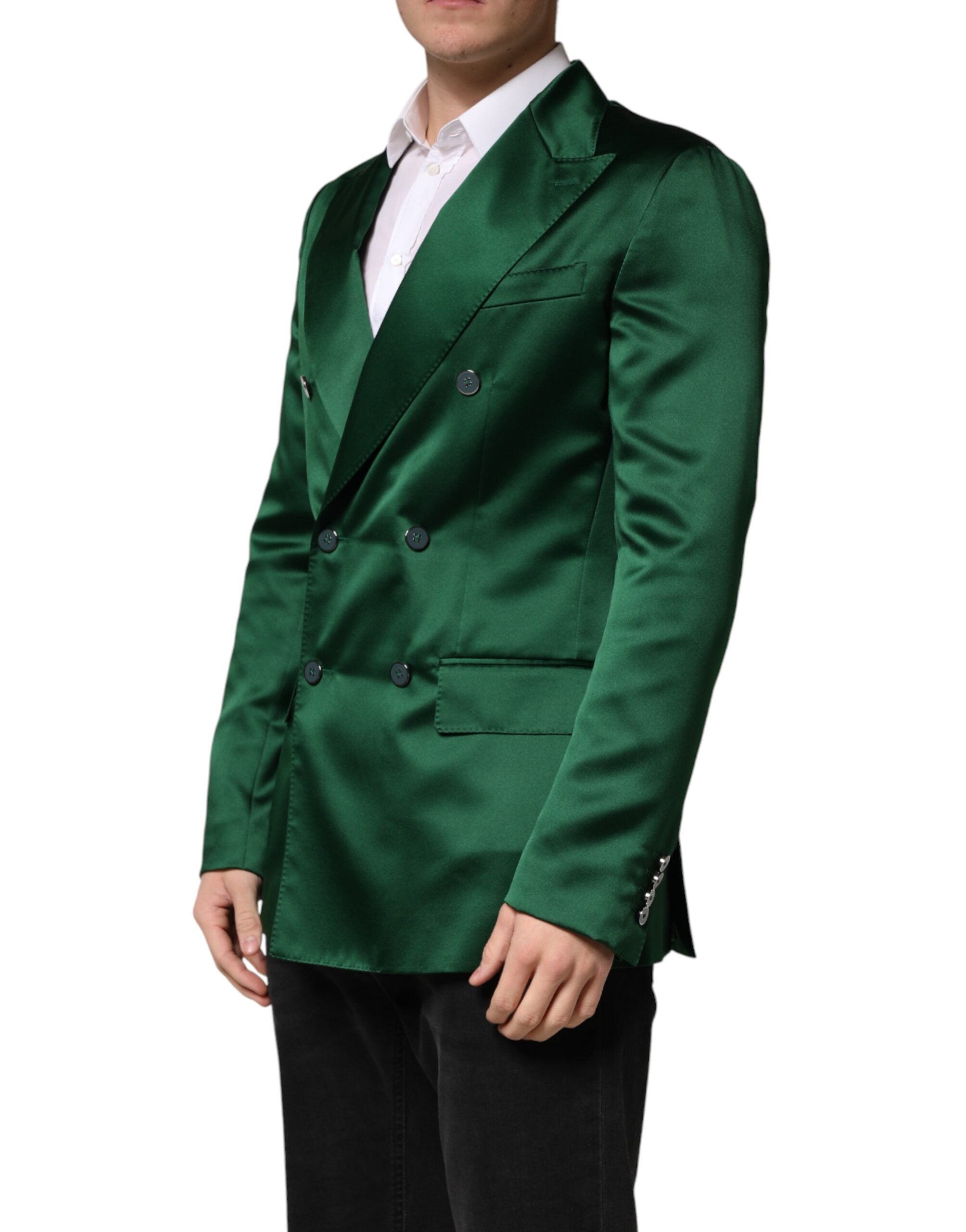 Dolce & Gabbana Grüner Satin Zweireiher-Blazer