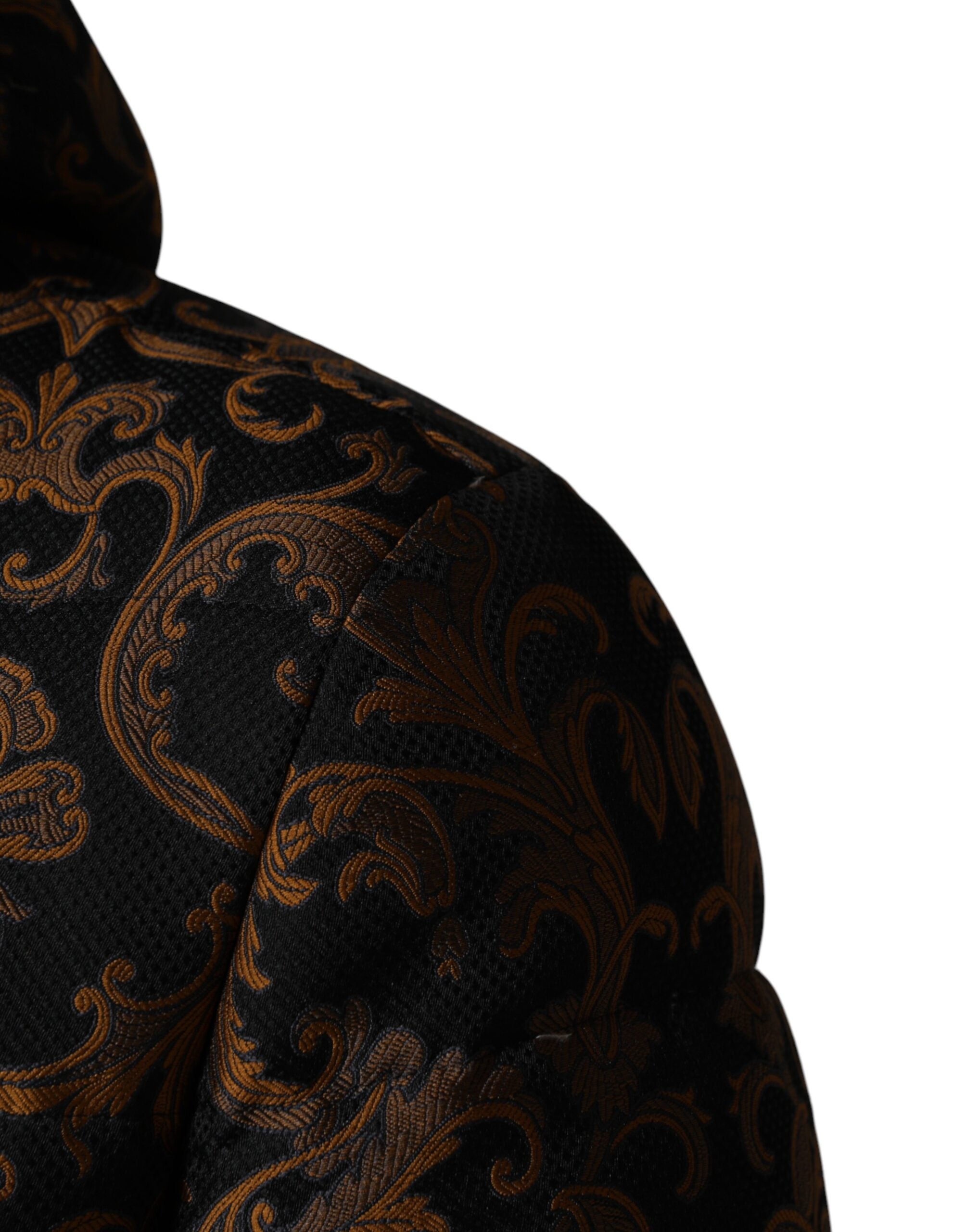 Dolce & Gabbana Schwarze Kapuzenjacke aus floralem Jacquard mit Steppung