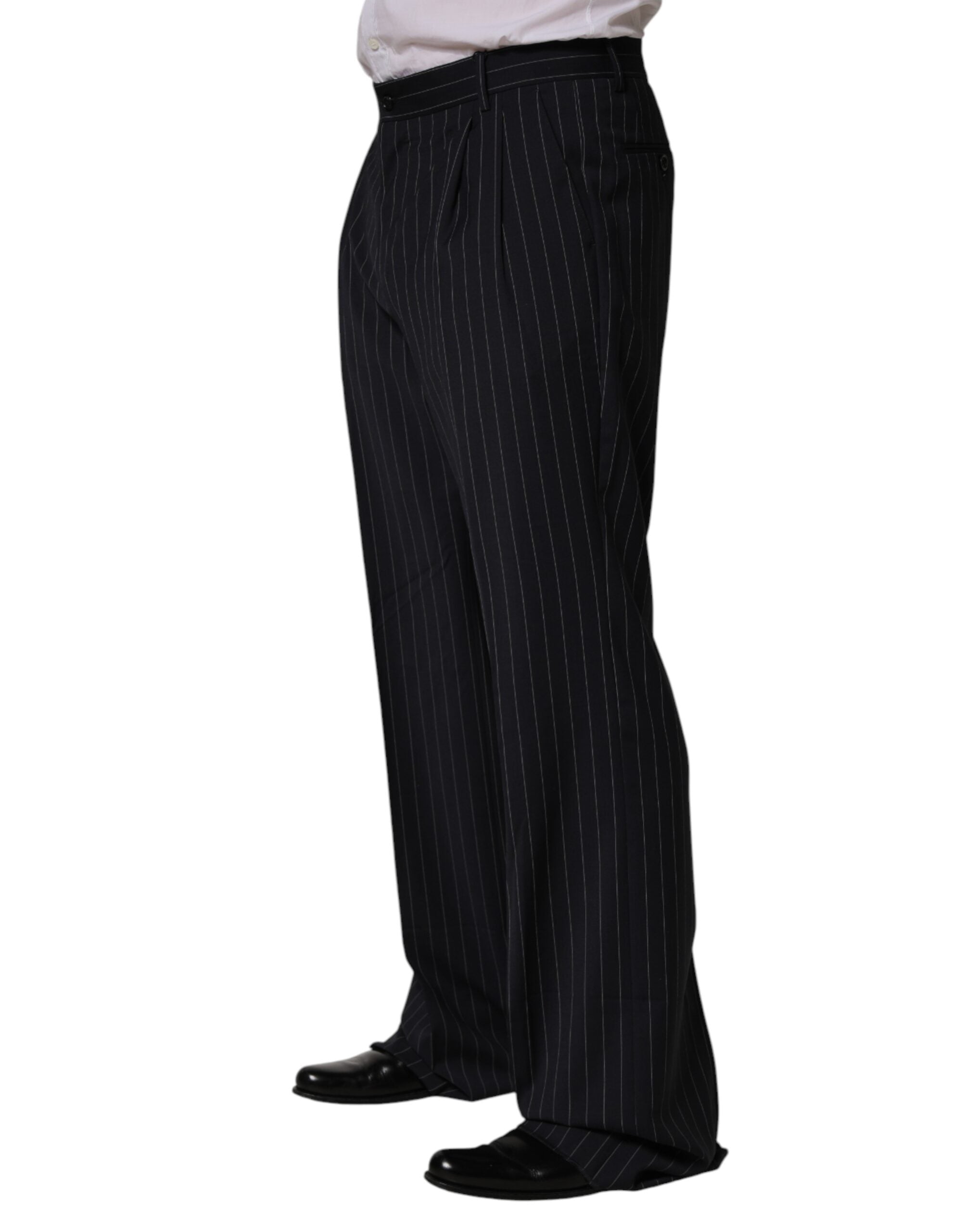 Dolce & Gabbana Schwarze gerade Herren-Anzughose mit Streifen