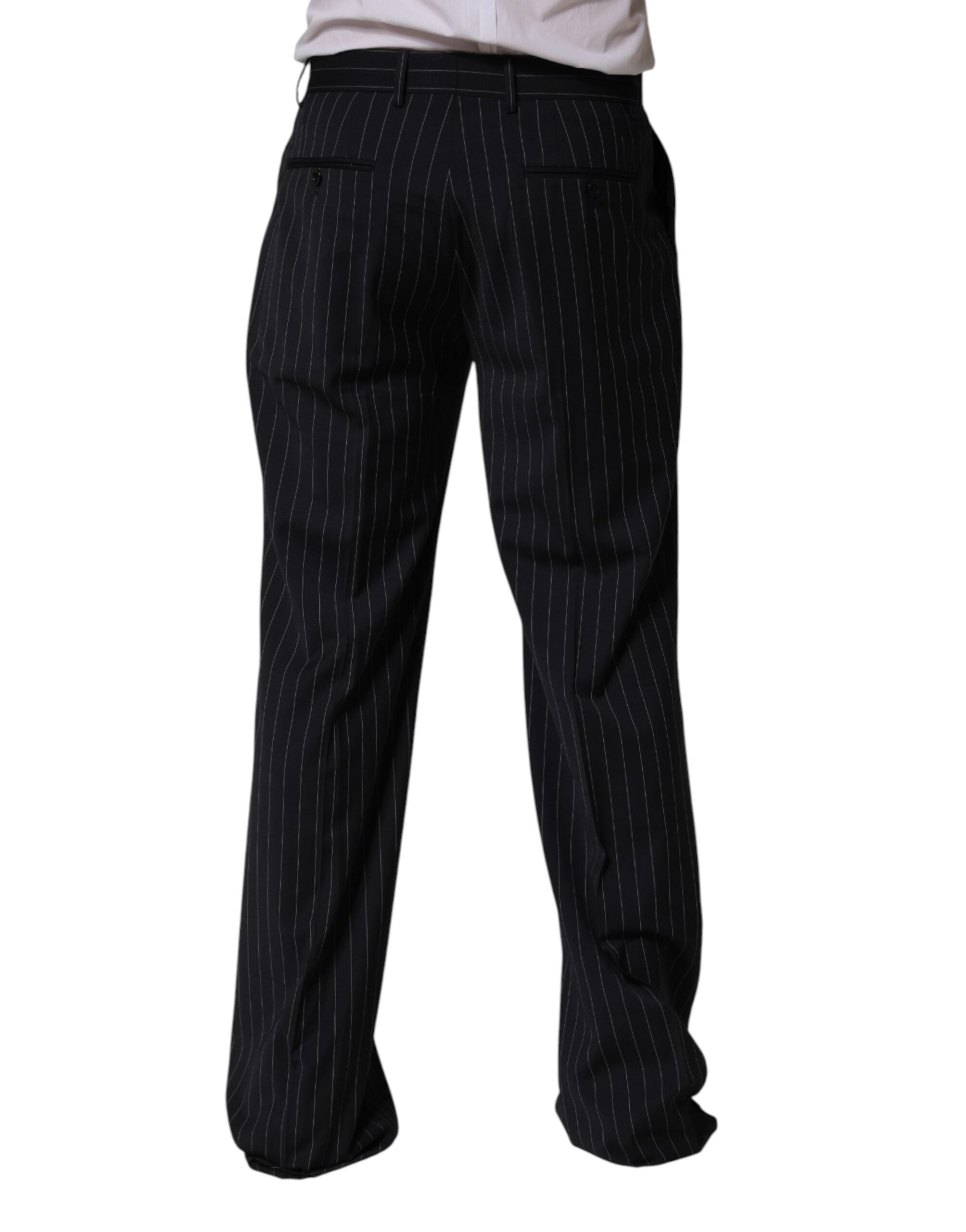 Dolce & Gabbana Schwarze gerade Herren-Anzughose mit Streifen