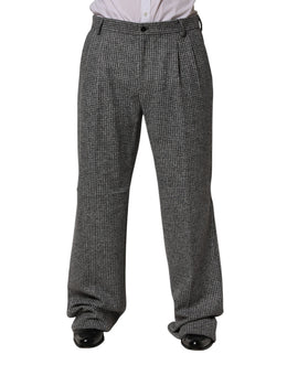 Dolce & Gabbana Graue Hahnentritt-Hose mit geradem Bein