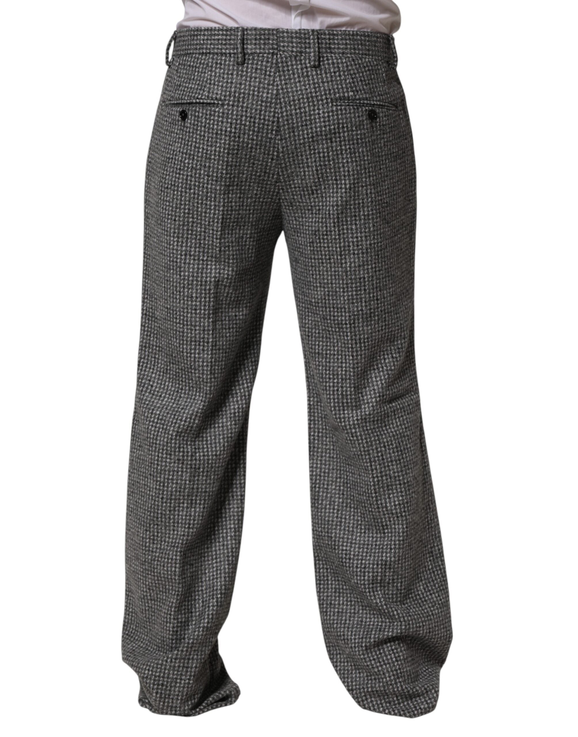 Dolce & Gabbana Graue Hahnentritt-Hose mit geradem Bein