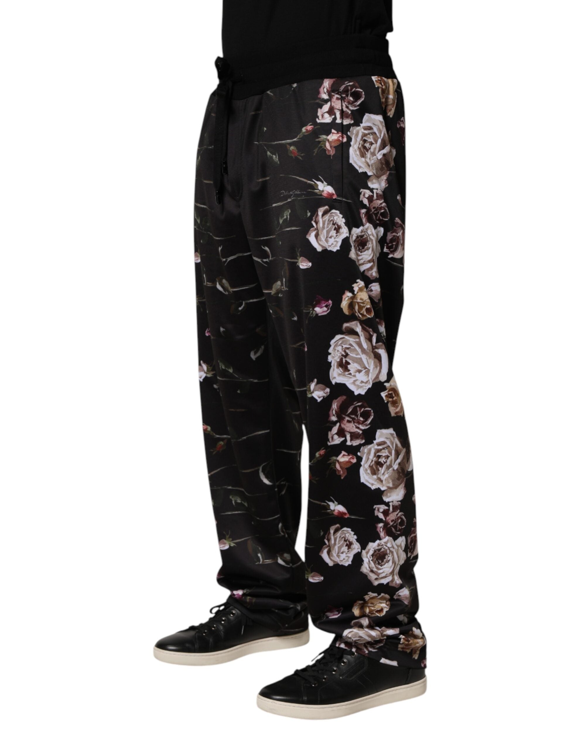 Dolce & Gabbana Schwarze Chinohose mit geradem Bein und Blumenmuster
