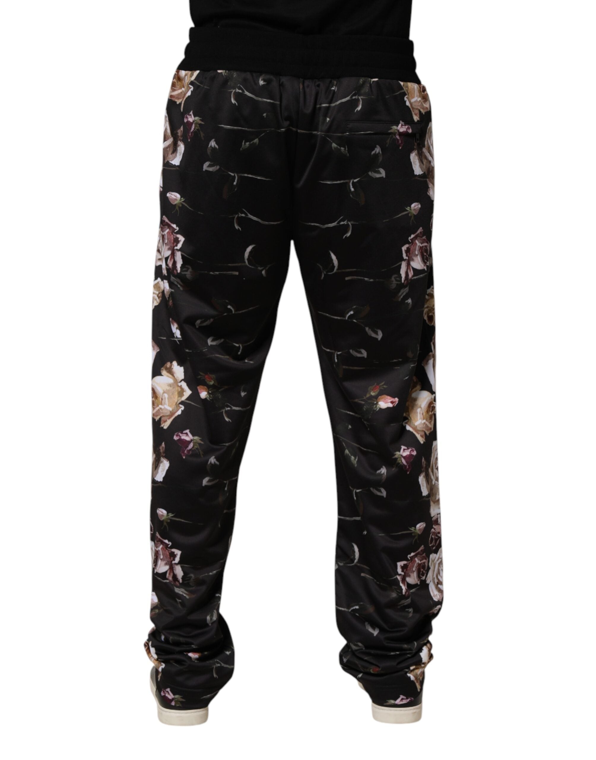 Dolce & Gabbana Schwarze Chinohose mit geradem Bein und Blumenmuster