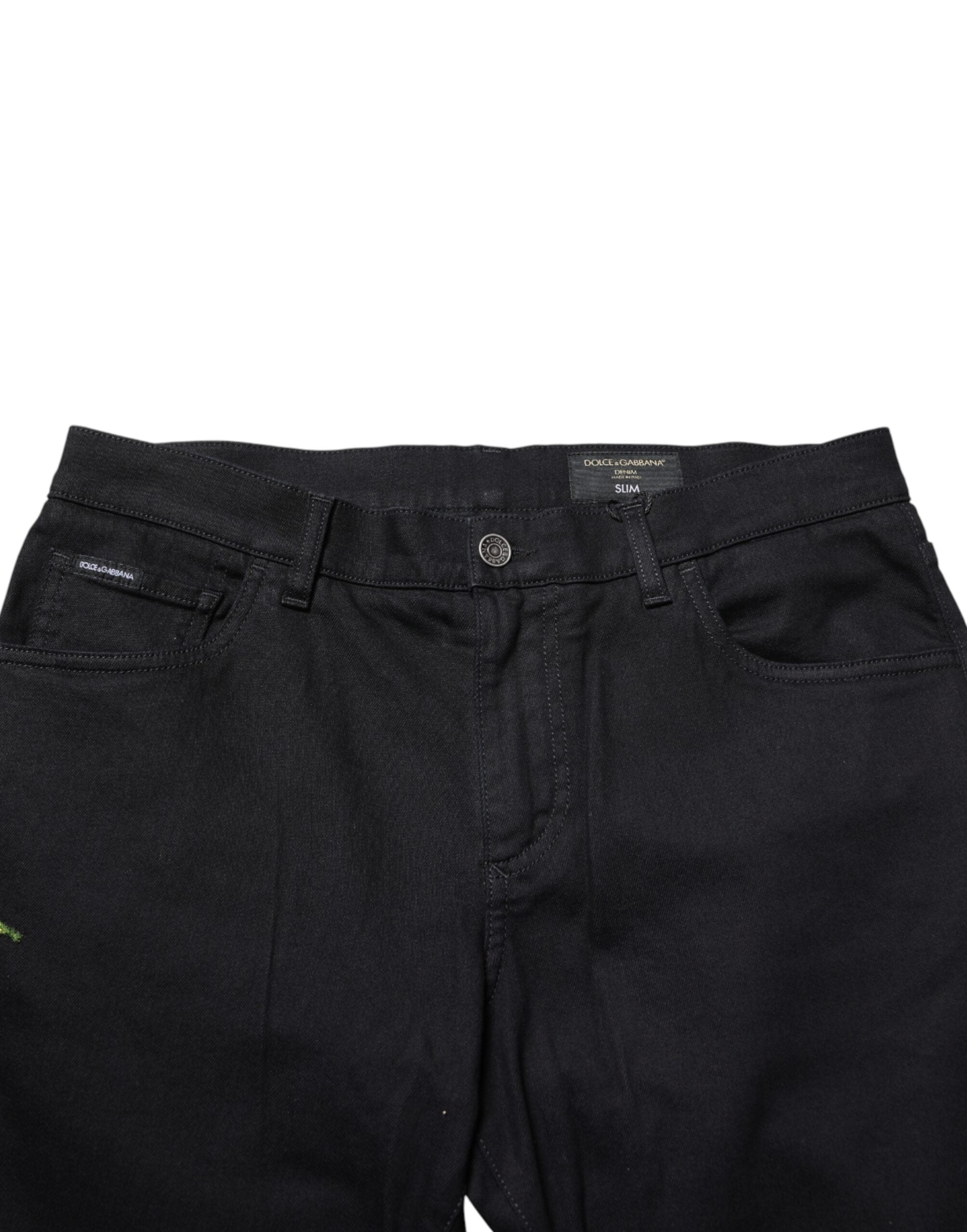 Dolce & Gabbana Schwarze Skinny-Jeans aus Baumwolle mit Blumenmuster für Herren