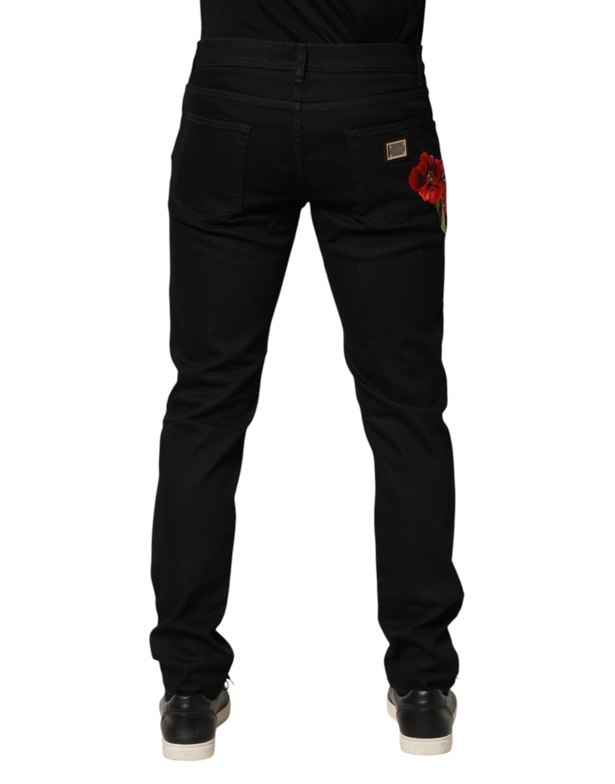 Dolce & Gabbana Schwarze Skinny-Jeans aus Baumwolle mit Blumenmuster für Herren