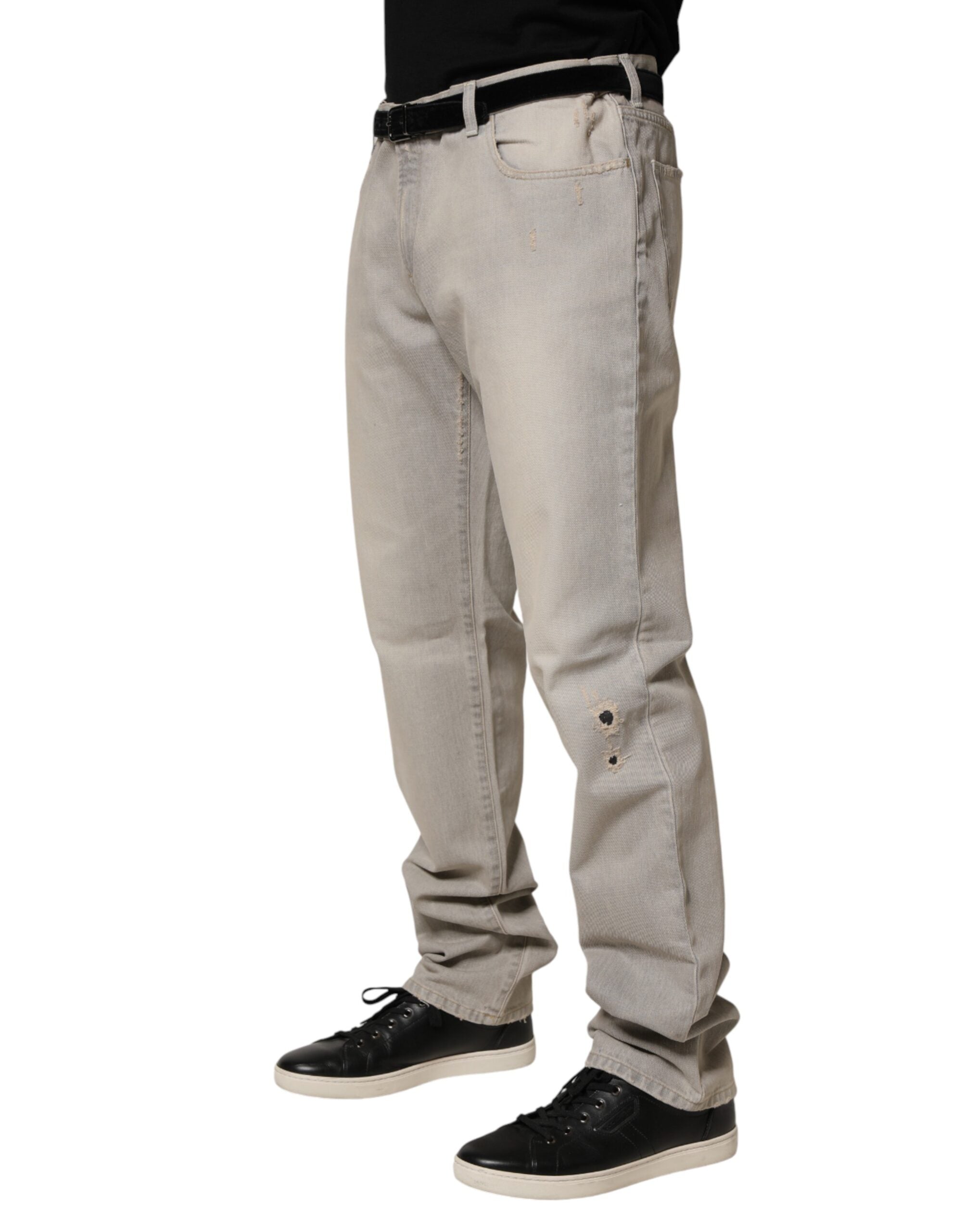 Dolce & Gabbana Hellgraue gerade Baumwoll-Denim-Hose