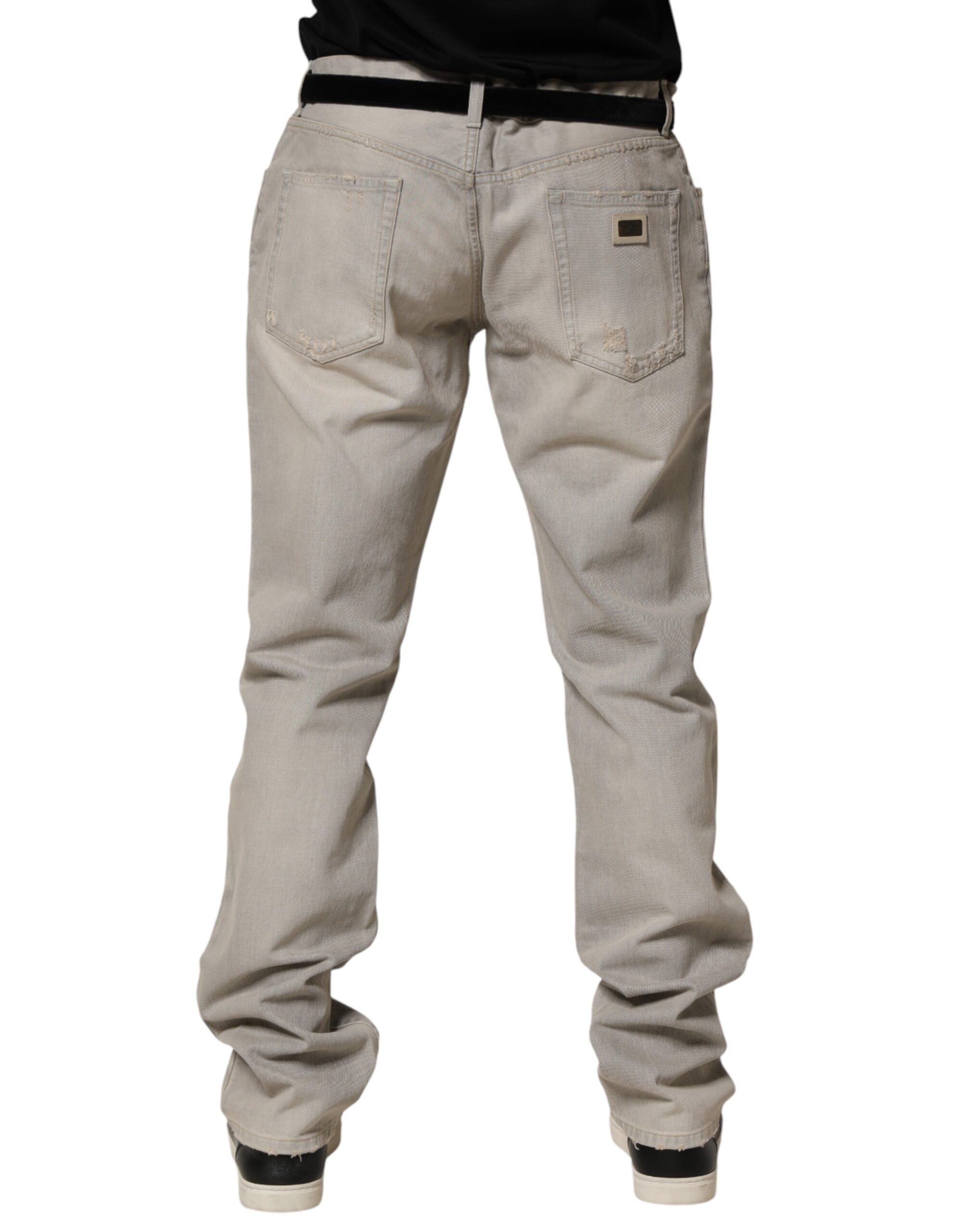 Dolce & Gabbana Hellgraue gerade Baumwoll-Denim-Hose