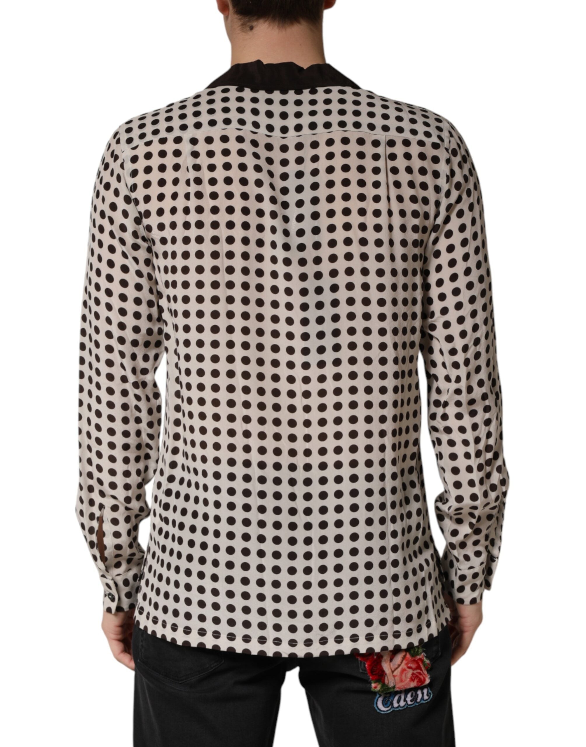 Dolce & Gabbana Weiß-schwarzes Seidenhemd mit Polka-Dots für Herren
