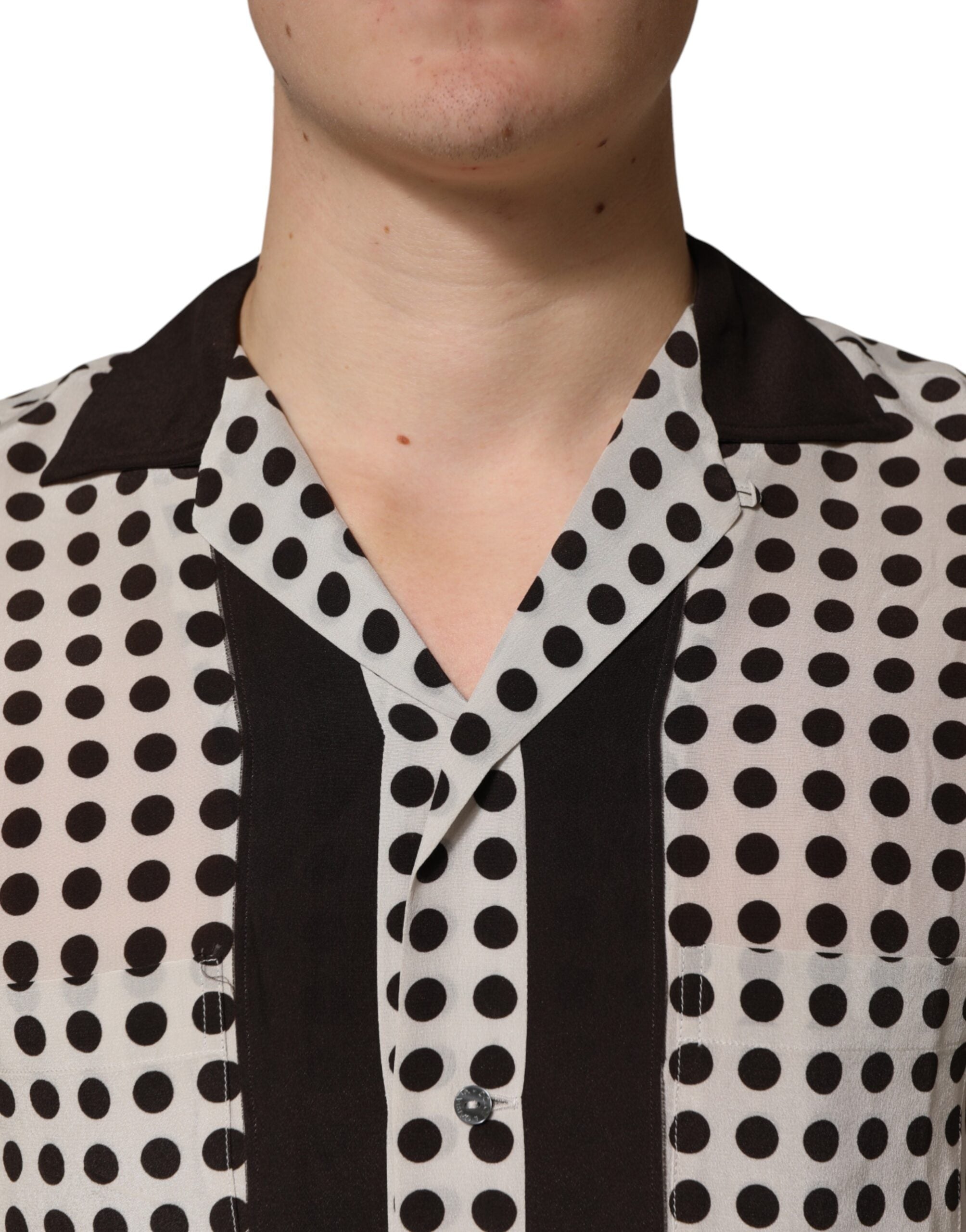 Dolce & Gabbana Weiß-schwarzes Seidenhemd mit Polka-Dots für Herren