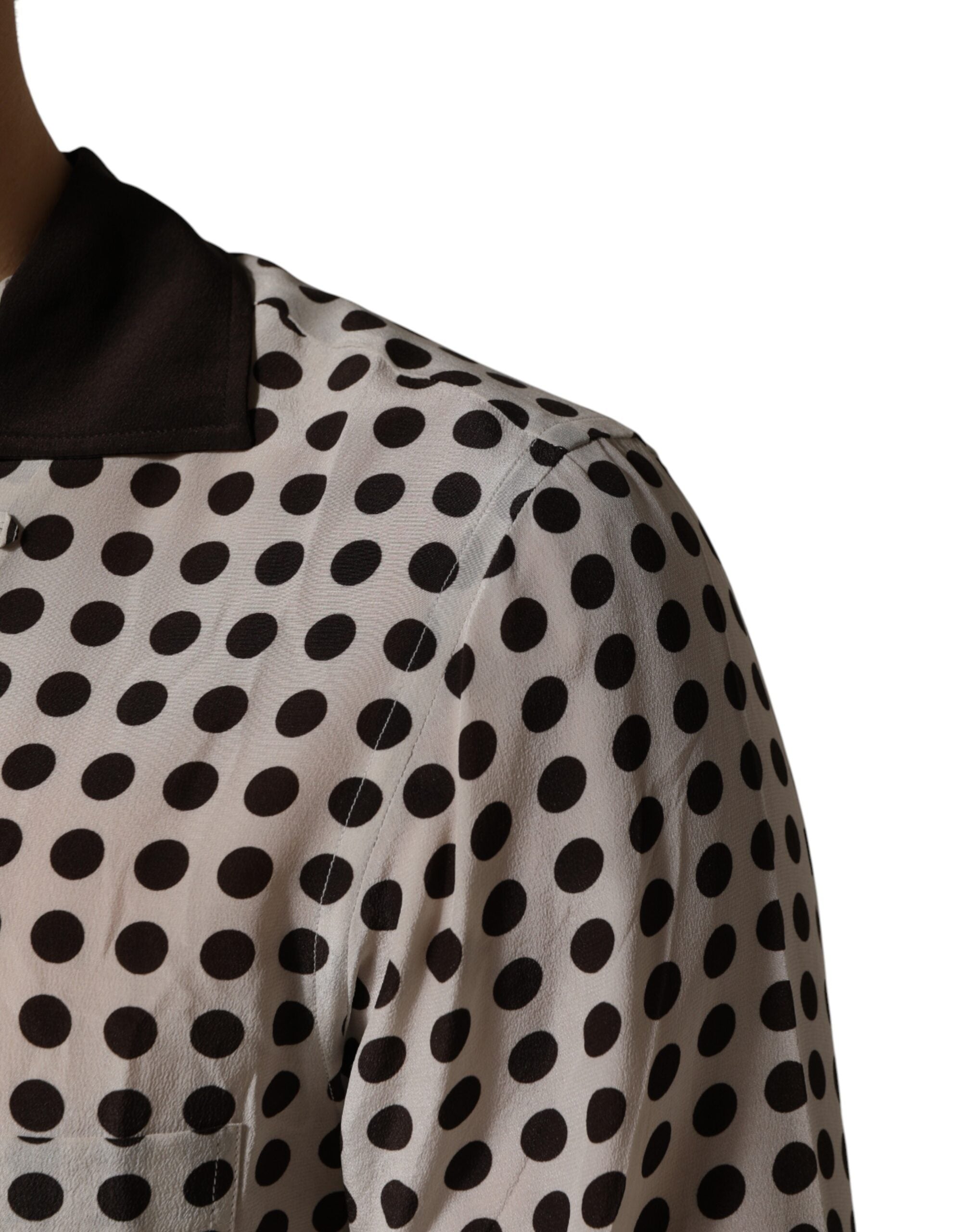 Dolce & Gabbana Weiß-schwarzes Seidenhemd mit Polka-Dots für Herren