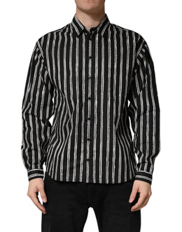 Dolce & Gabbana Schwarzes gestreiftes Baumwoll-Herrenhemd für formelle Anlässe