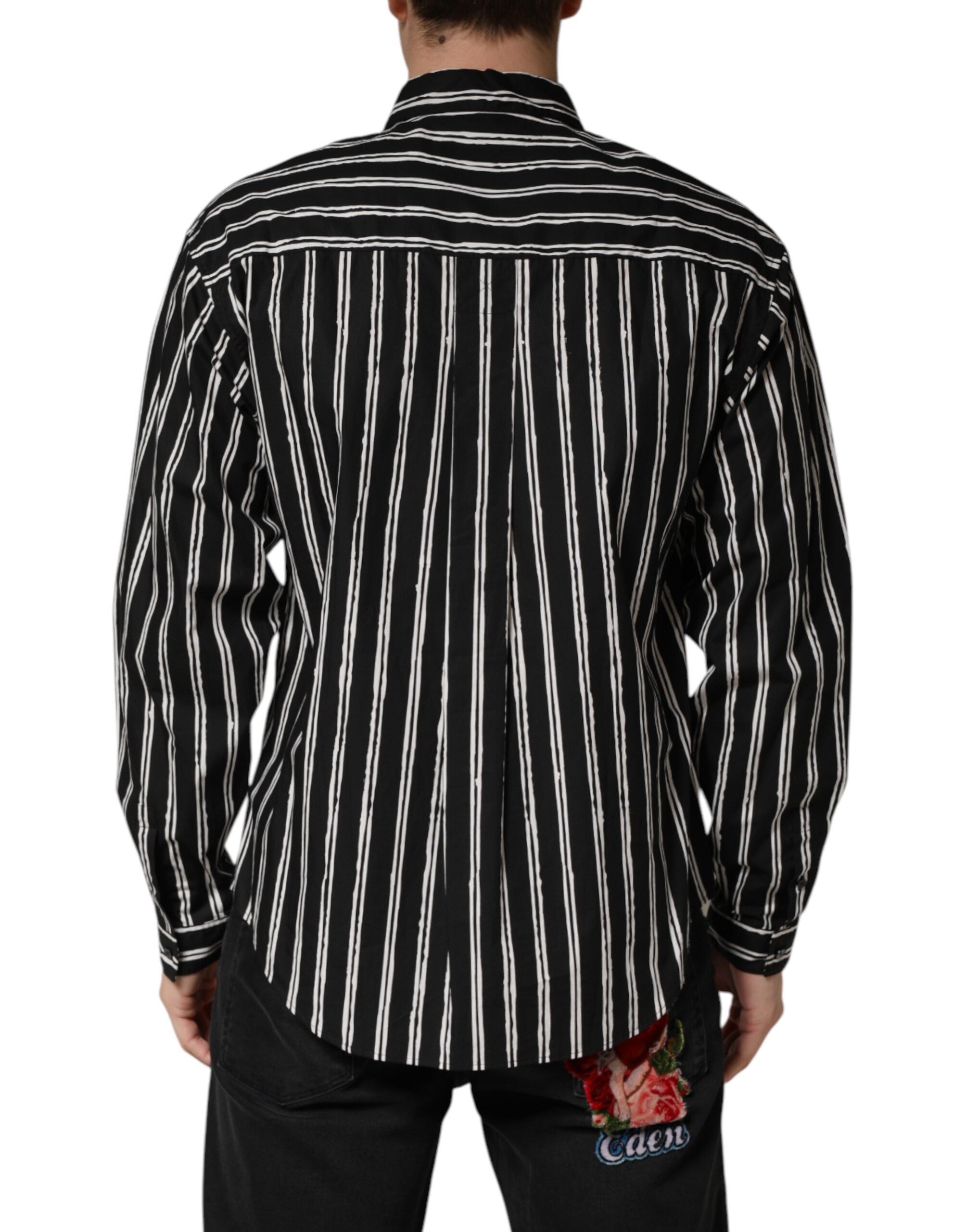 Dolce & Gabbana Schwarzes gestreiftes Baumwoll-Herrenhemd für formelle Anlässe