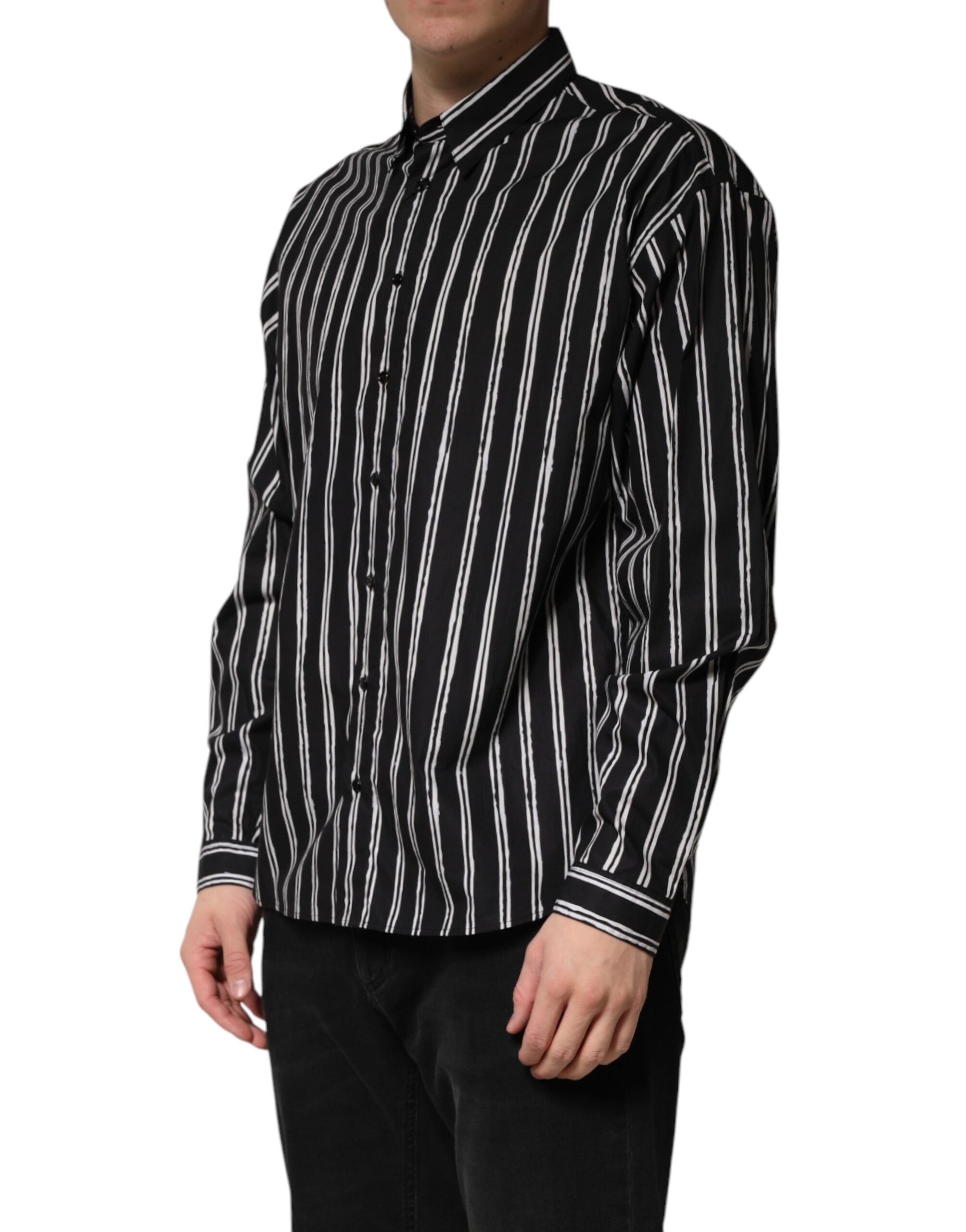 Dolce & Gabbana Schwarzes gestreiftes Baumwoll-Herrenhemd für formelle Anlässe