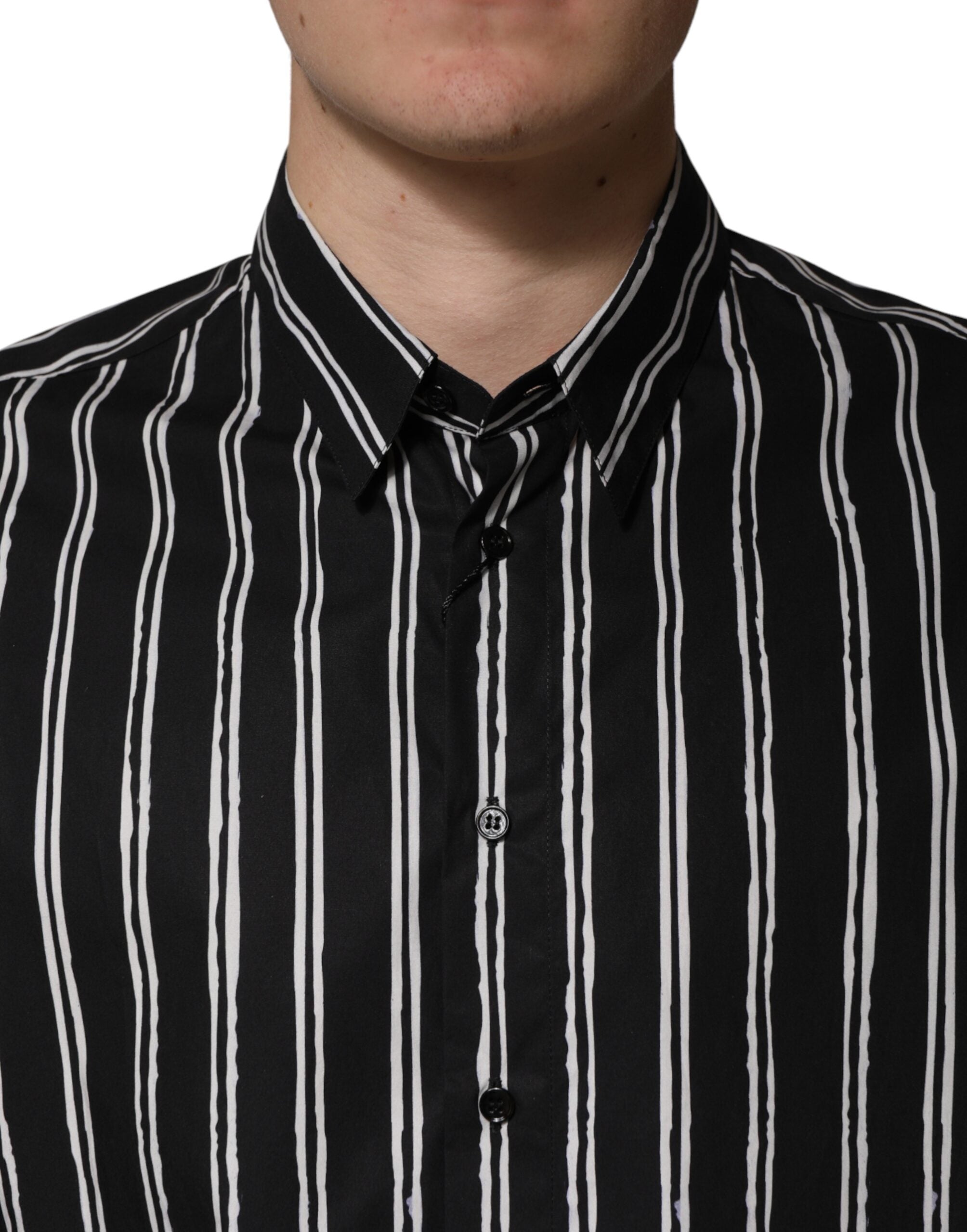 Dolce & Gabbana Schwarzes gestreiftes Baumwoll-Herrenhemd für formelle Anlässe
