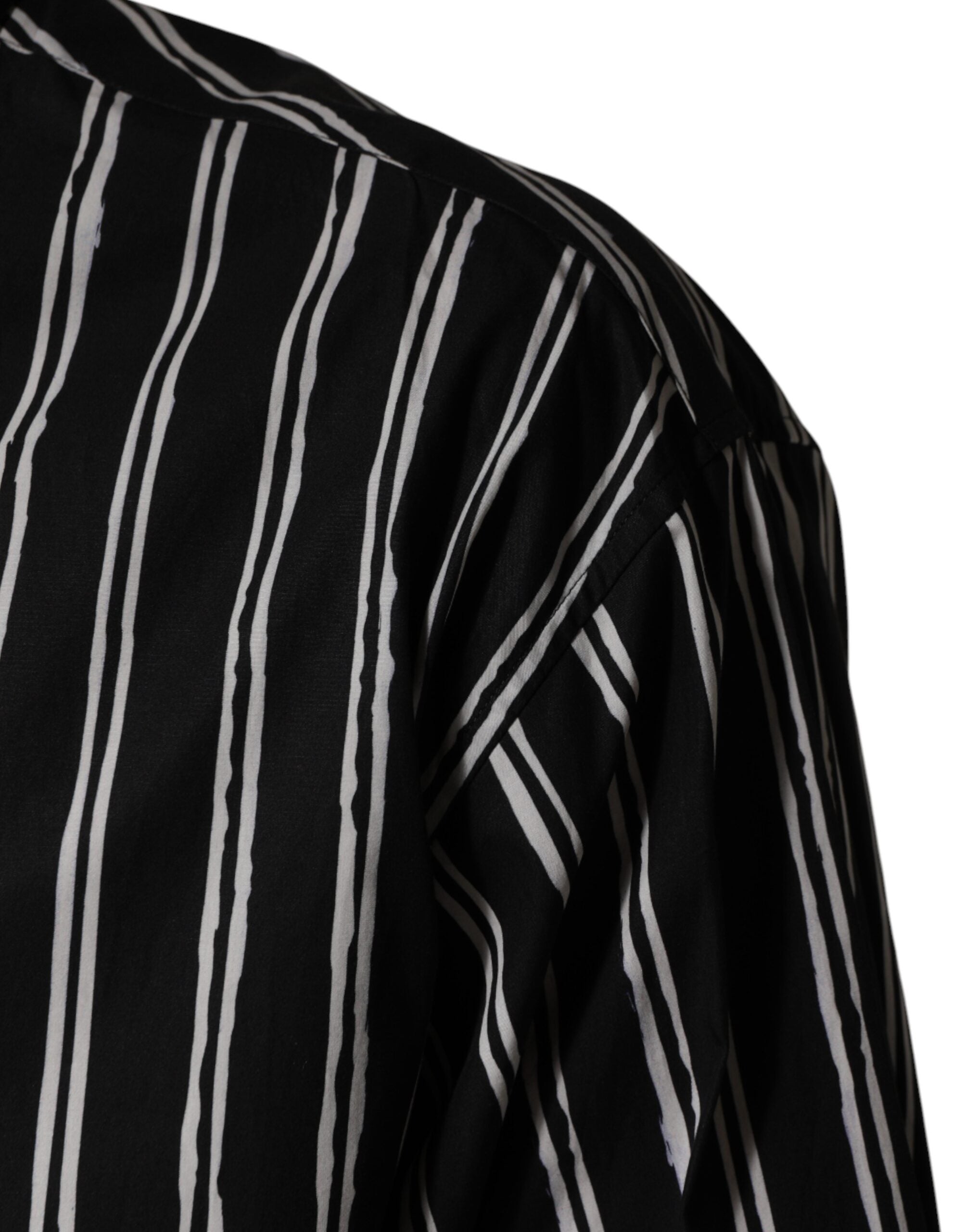 Dolce & Gabbana Schwarzes gestreiftes Baumwoll-Herrenhemd für formelle Anlässe