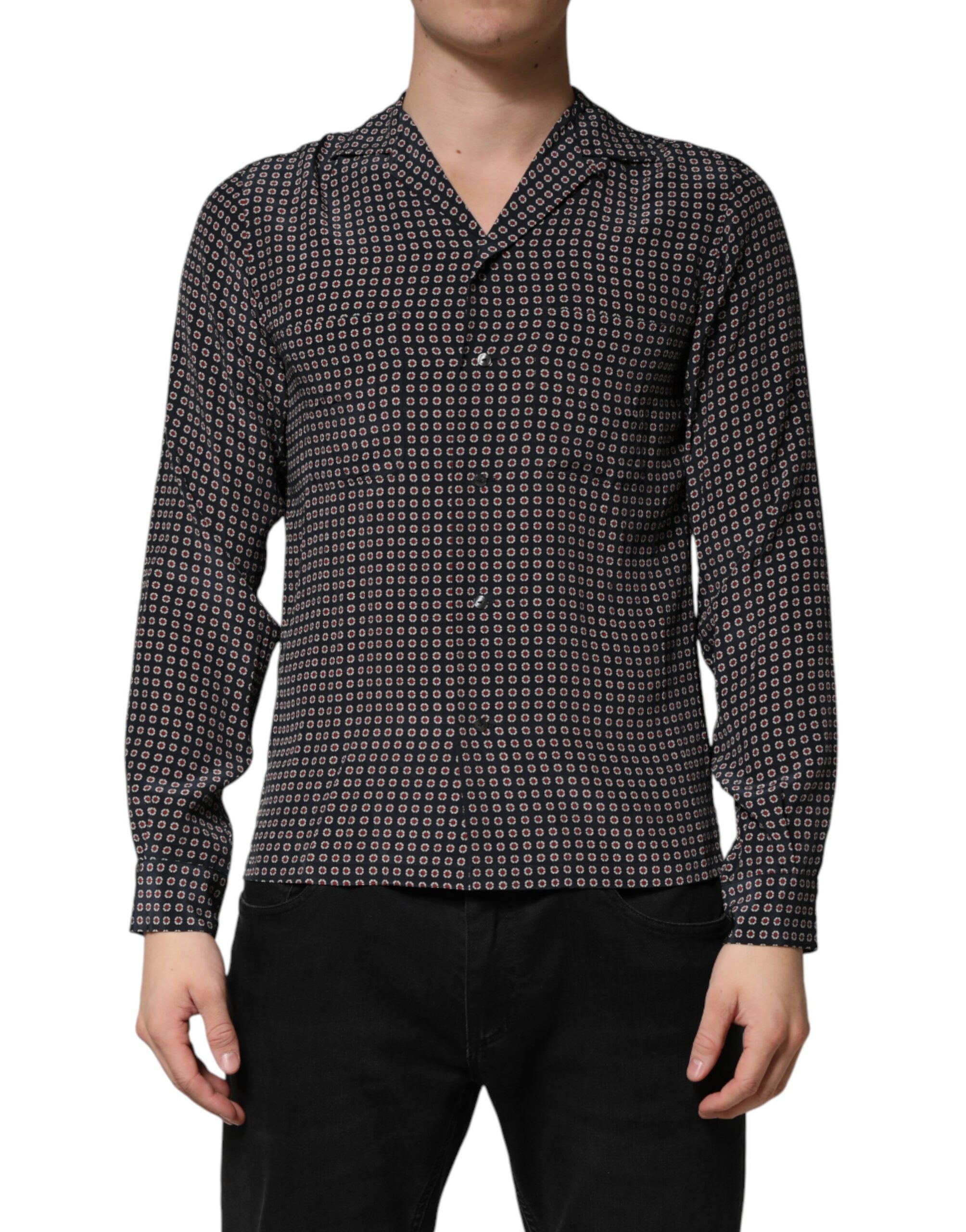 Dolce & Gabbana Schwarzes Hemd aus Seide mit Muster für Herren