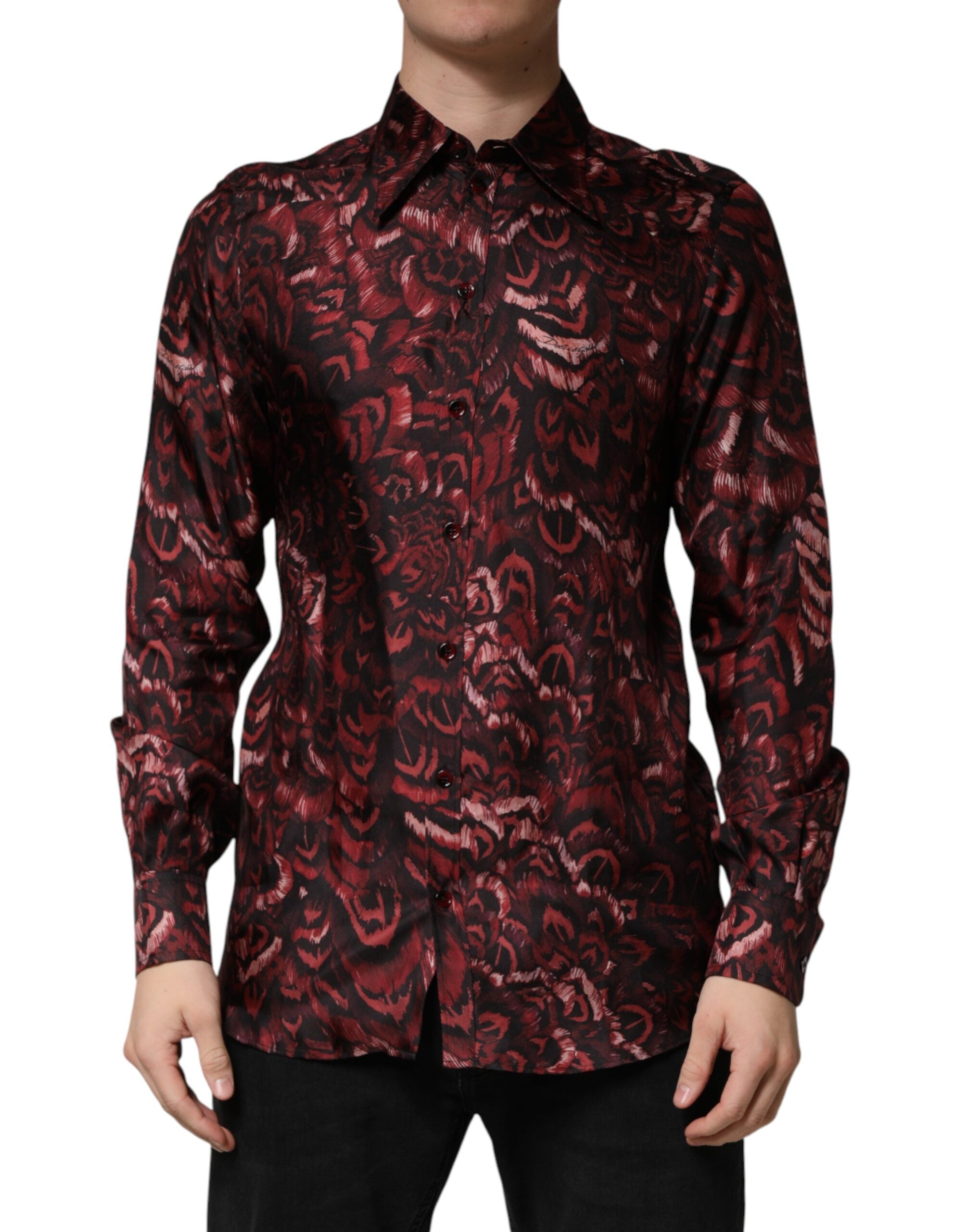 Dolce & Gabbana Herren-Hemd mit Bordeaux-Muster und Kragen